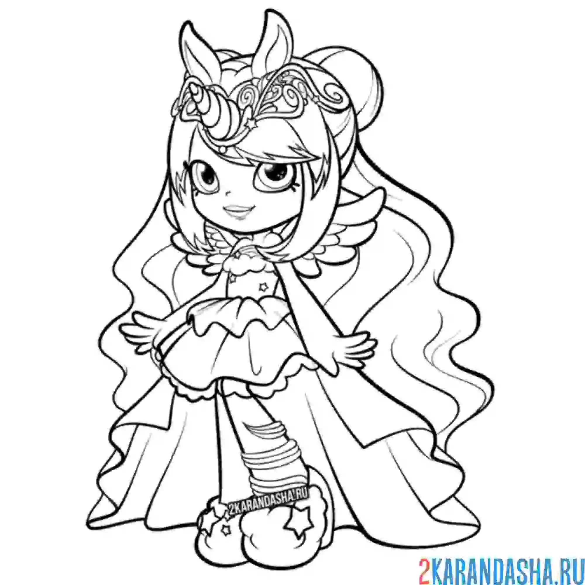 Раскраска красивая кукла единорожек (единорог) шопкинс