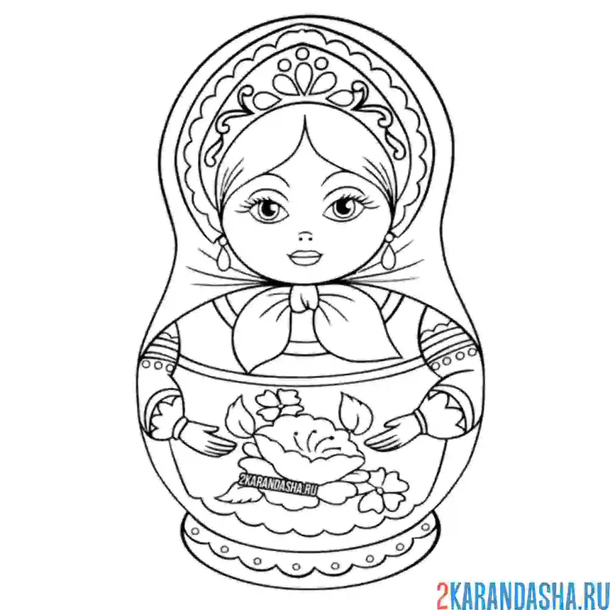 Раскраска красивая русская матрешка