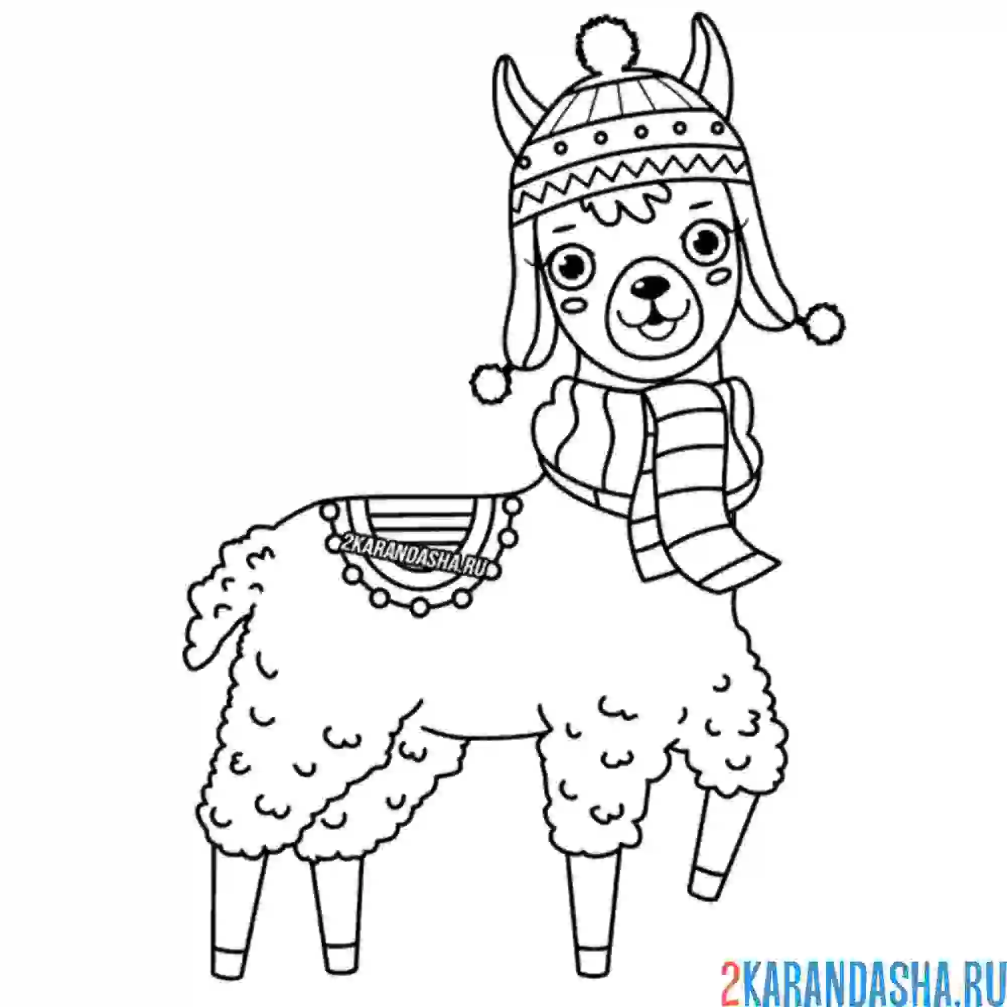 Раскраска лама милашка