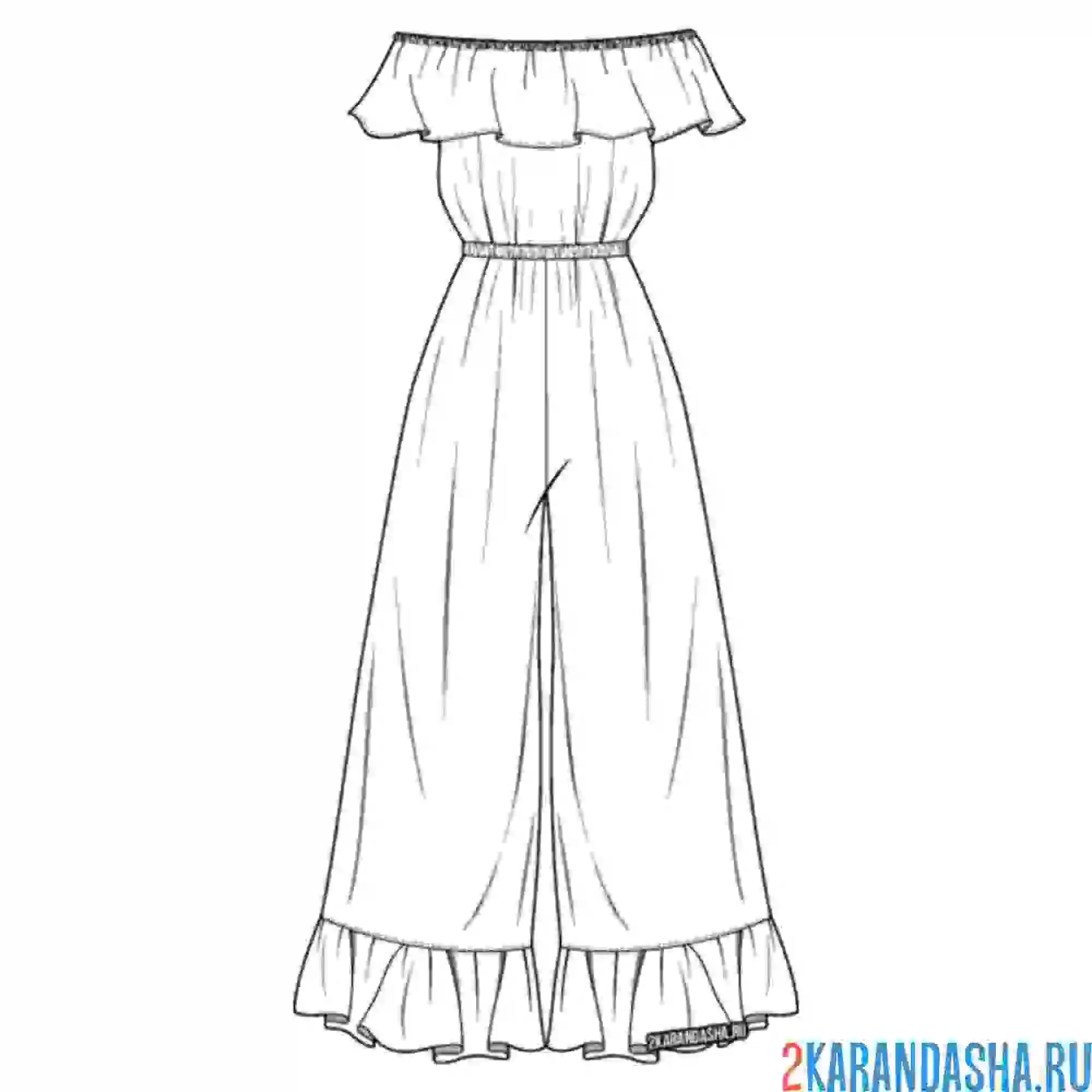 Раскраска летнее длинное платье