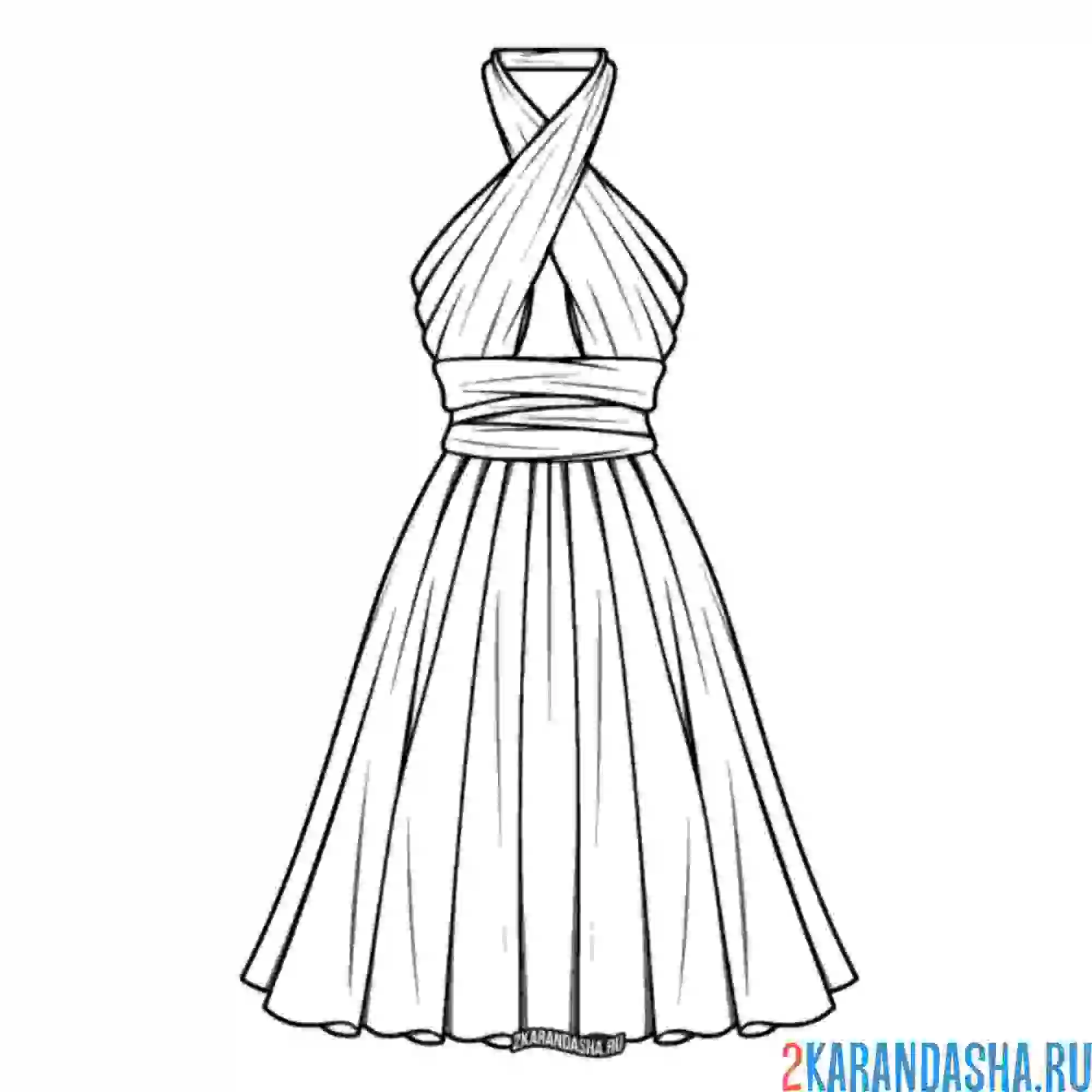 Раскраска летнее платье через шею