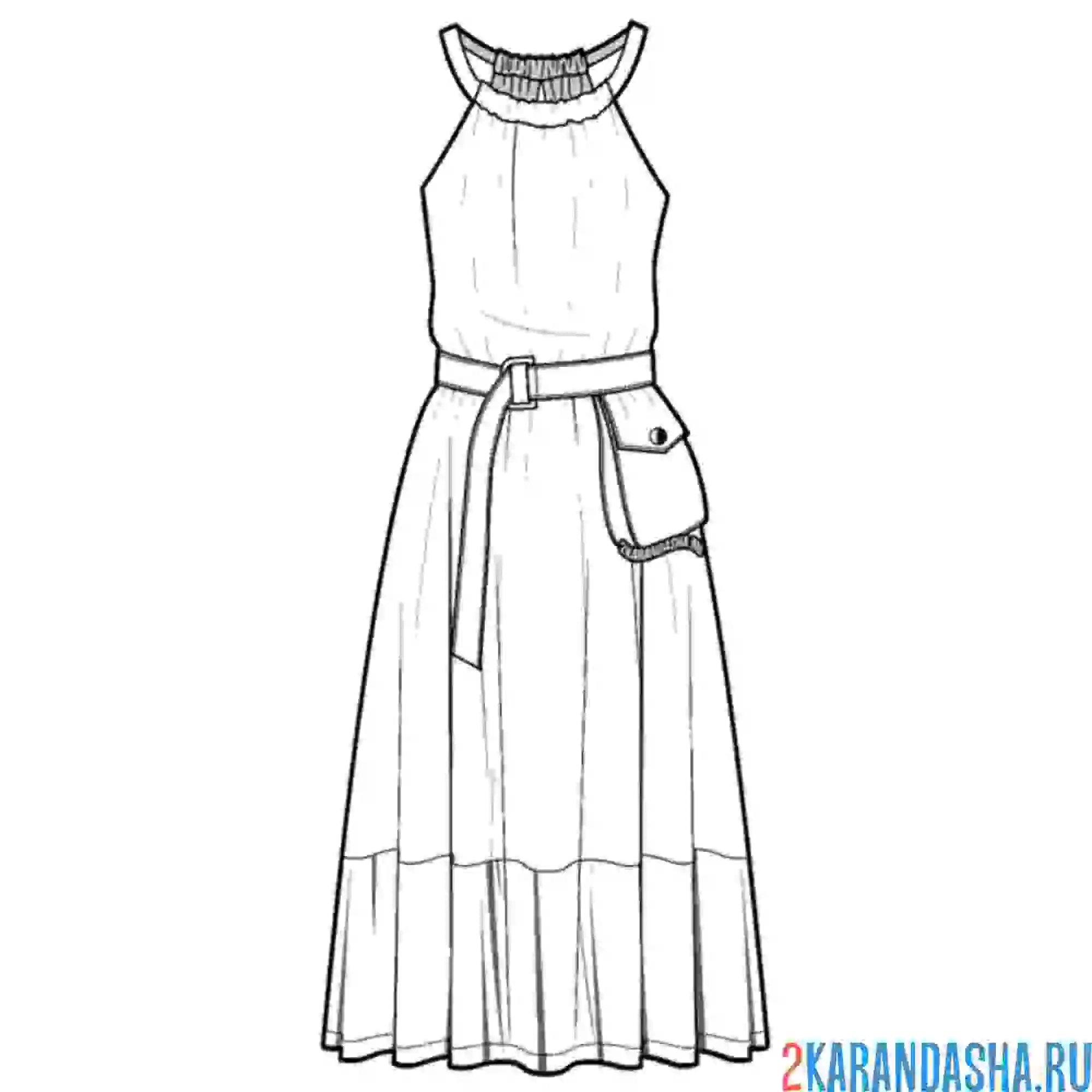 Раскраска летнее платье с поясом