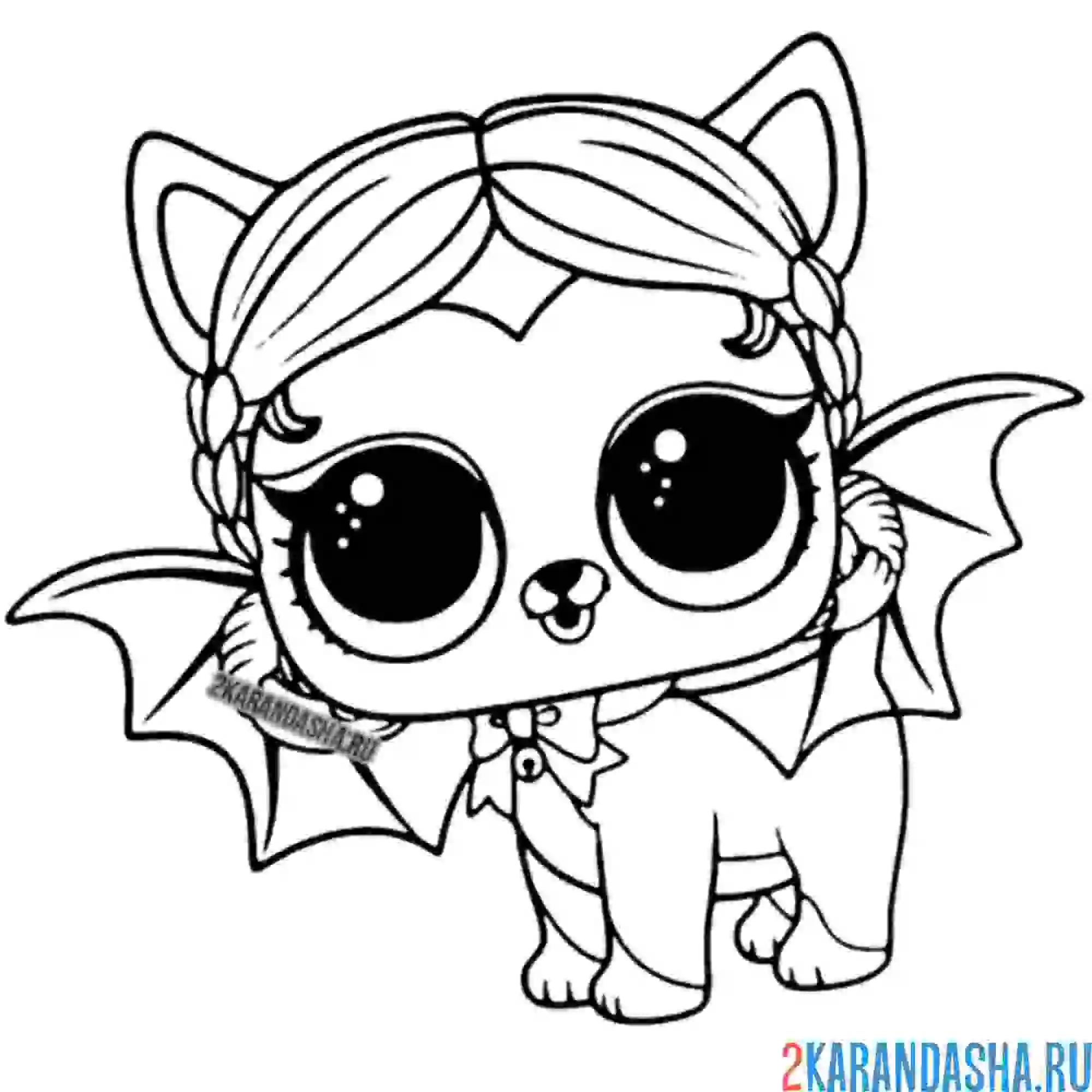 Раскраска лол питомцы котенок летучая мышь