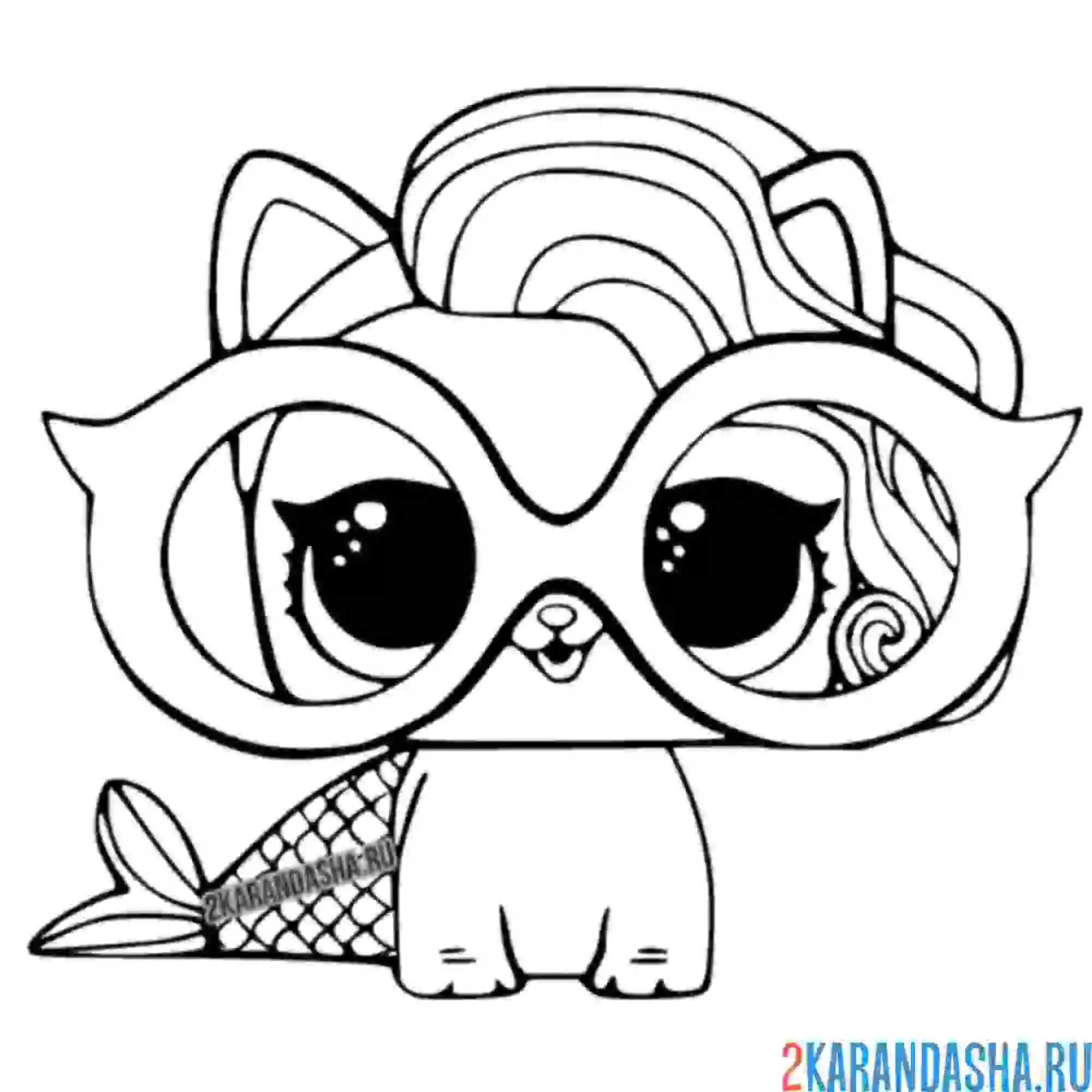 Раскраска лол питомцы котик русалка