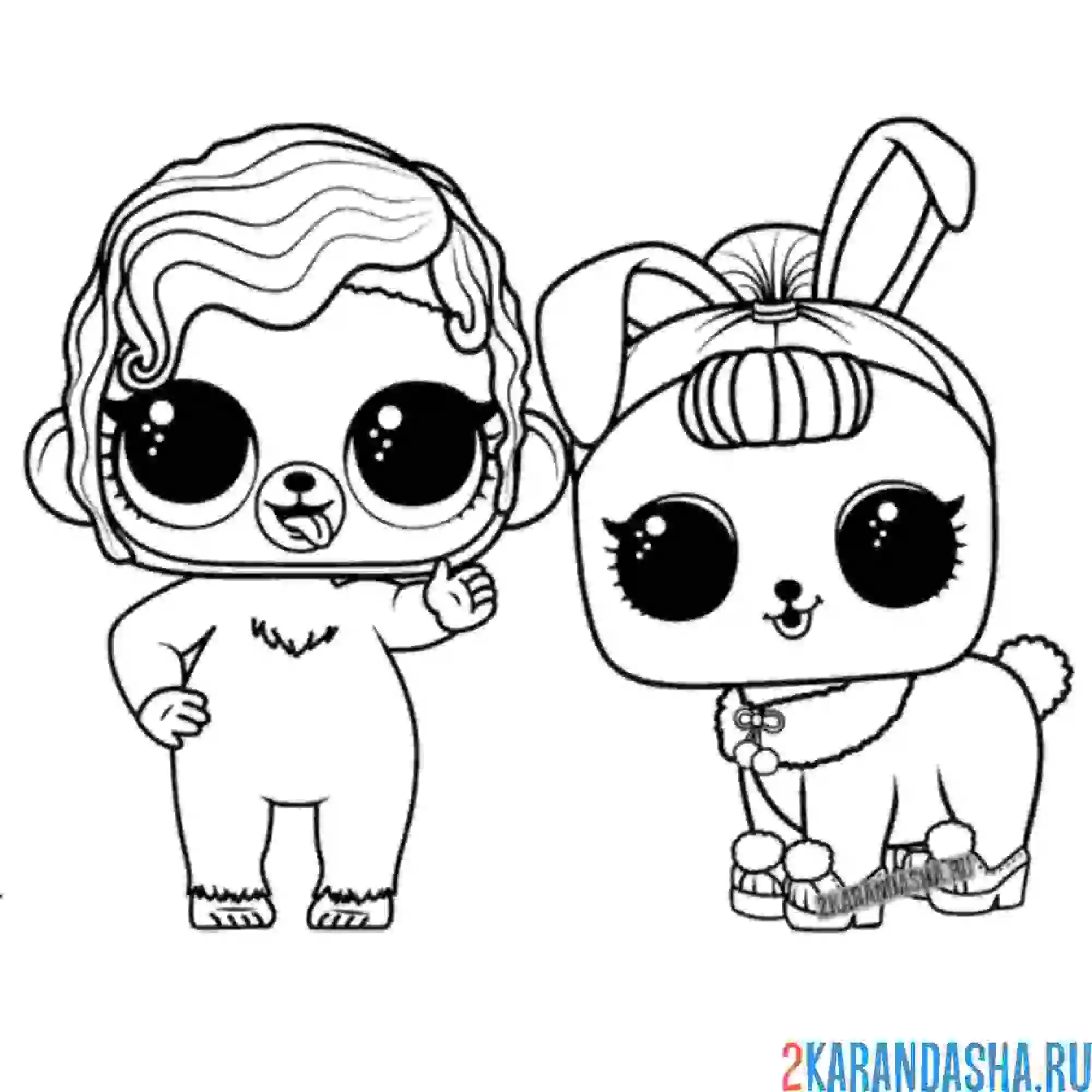 Раскраска лол питомцы обезьянка и зайка