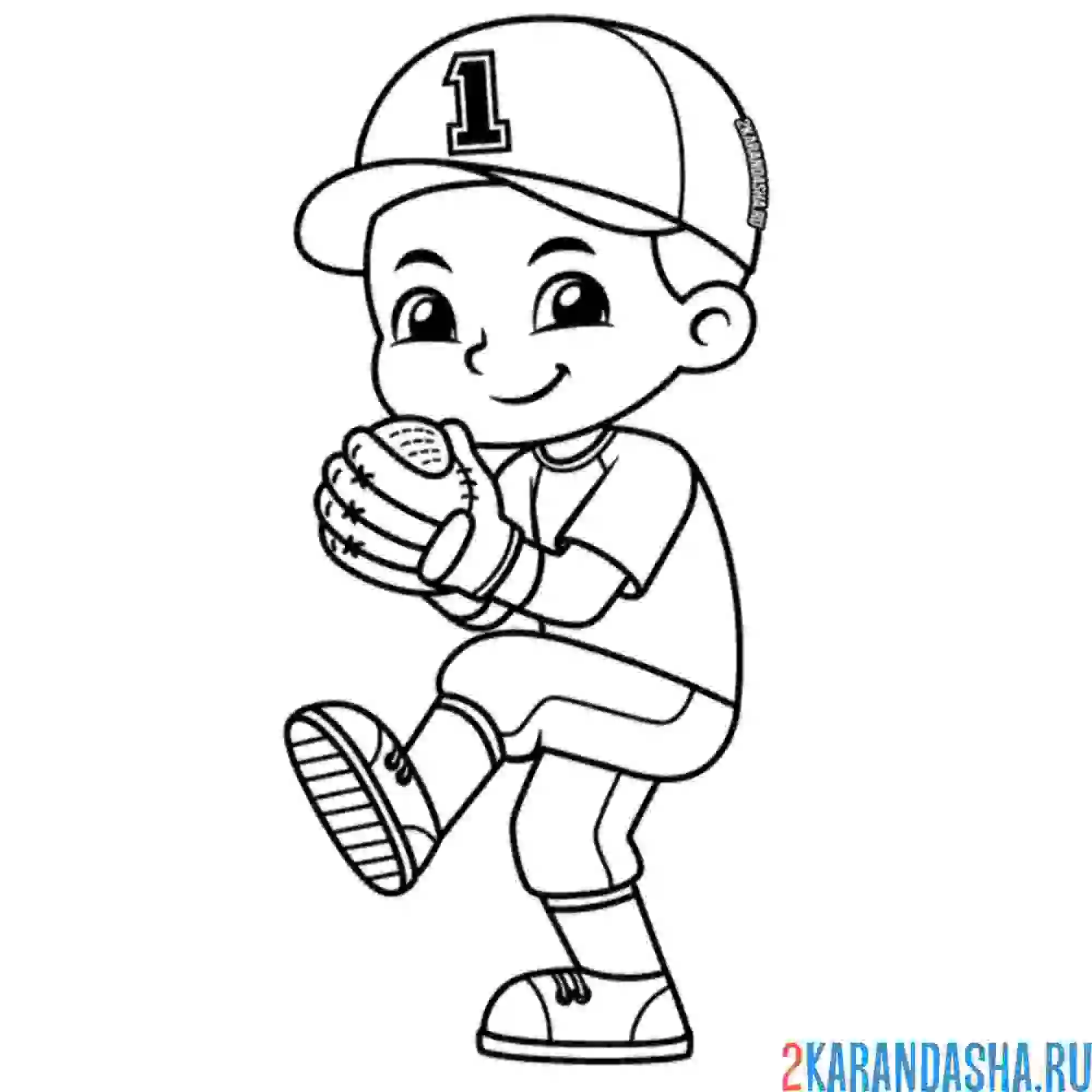 Раскраска мальчик бейсболист - летний вид спорта