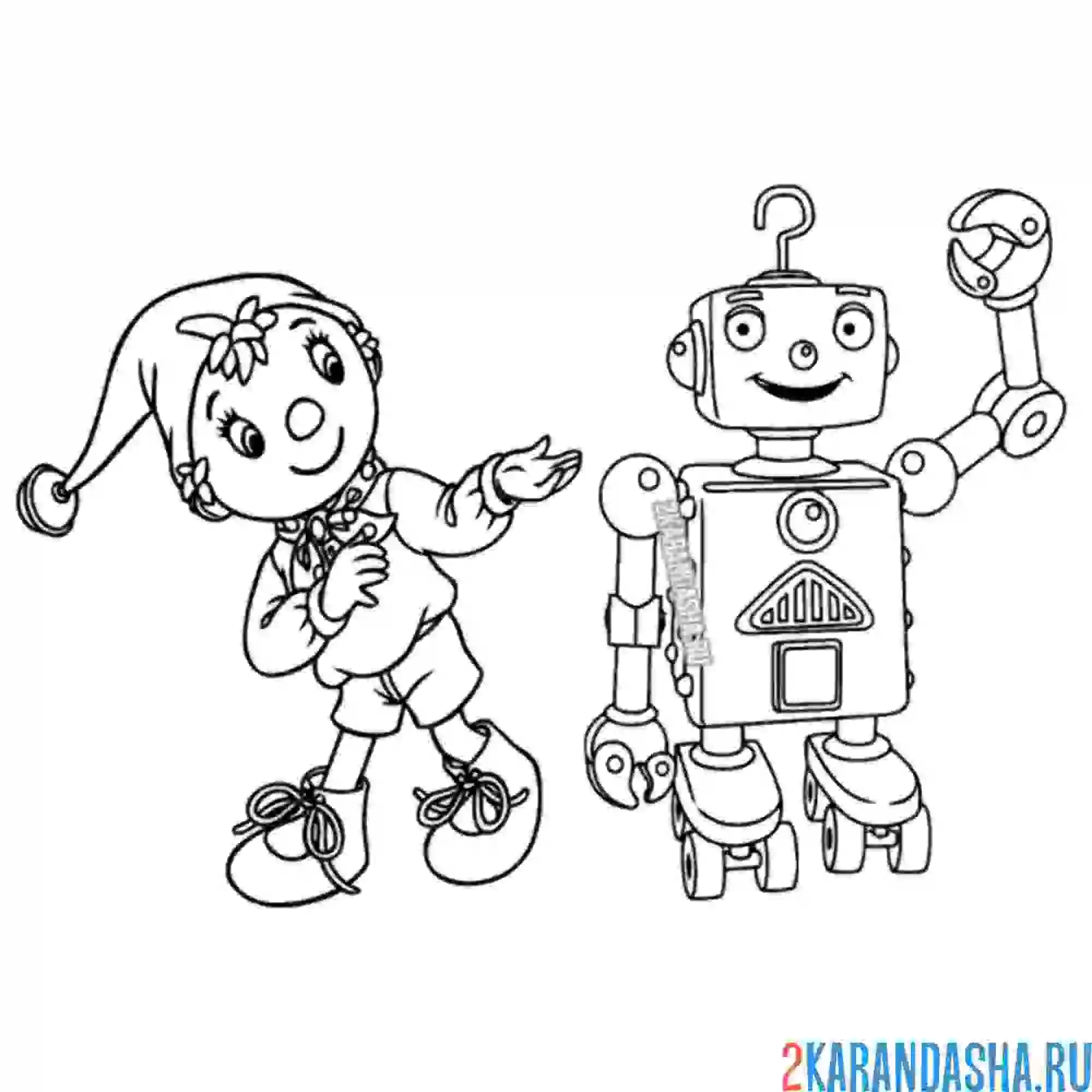 Раскраска мальчик и его робот
