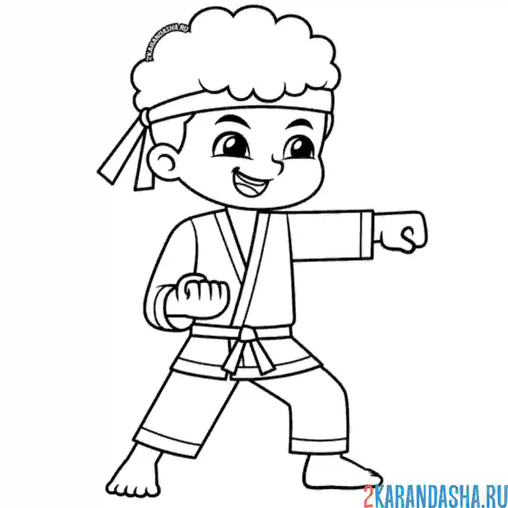 Раскраска мальчик каратист, каратэ