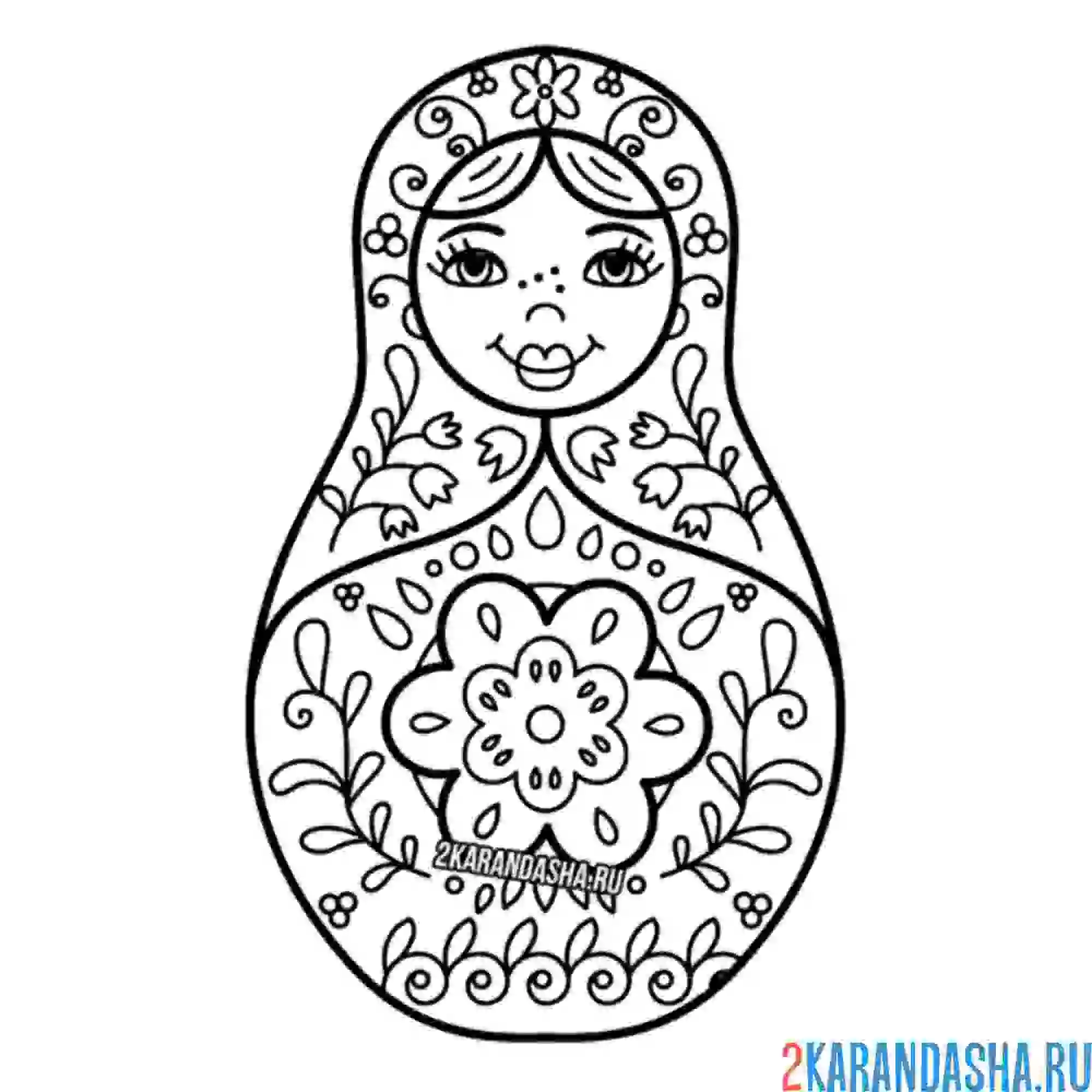 Раскраска матрешка цветочные мотивы