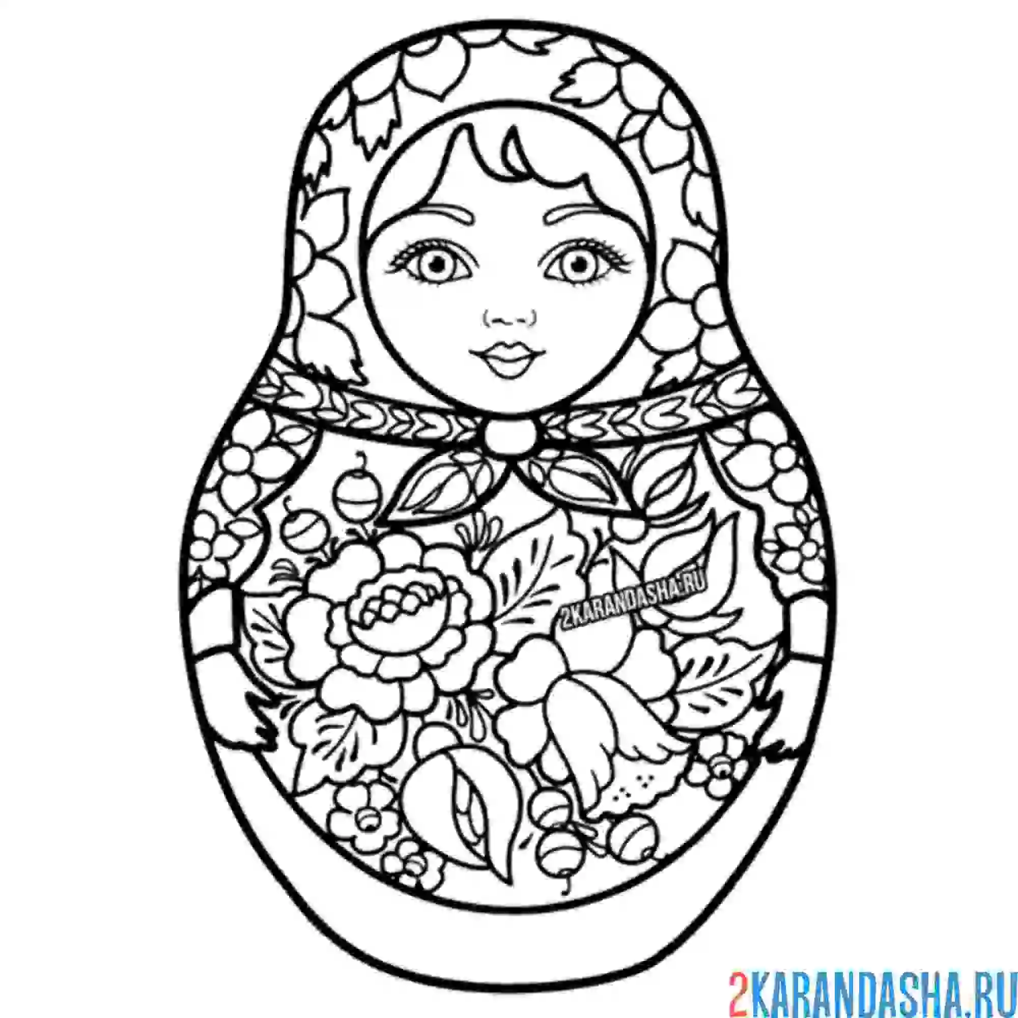 Раскраска матрешка цветы узоры