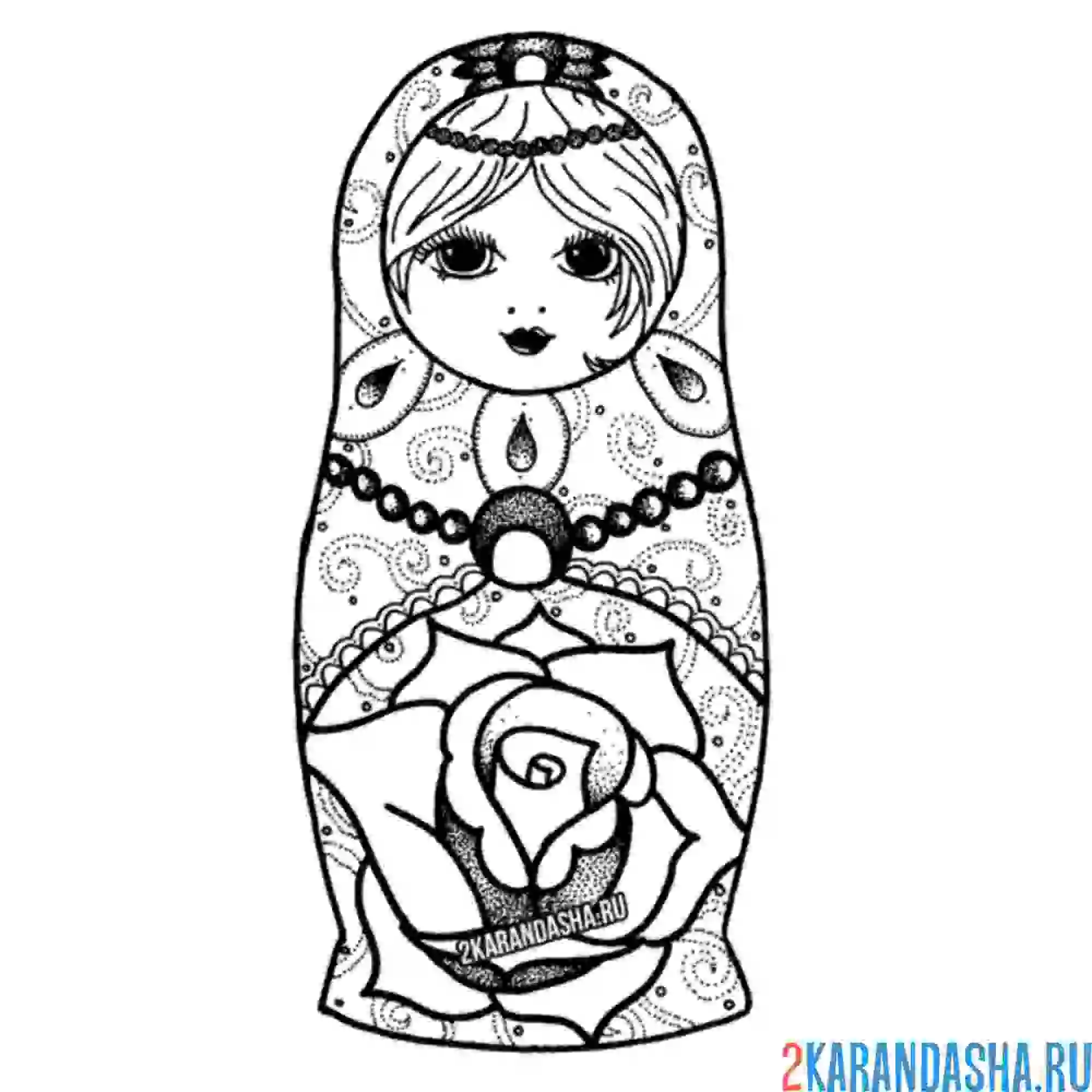 Раскраска матрешка девушка