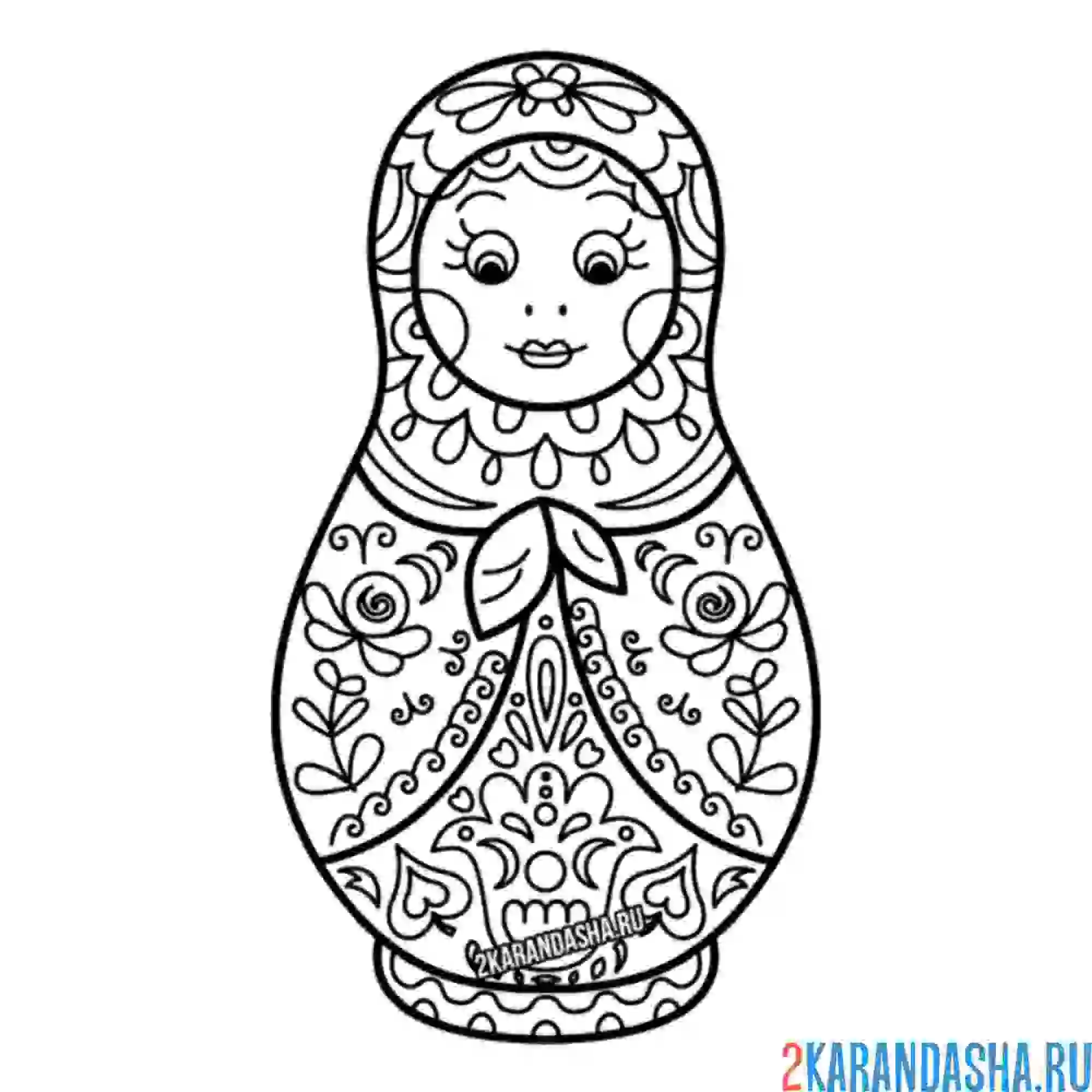 Раскраска матрешка гжель