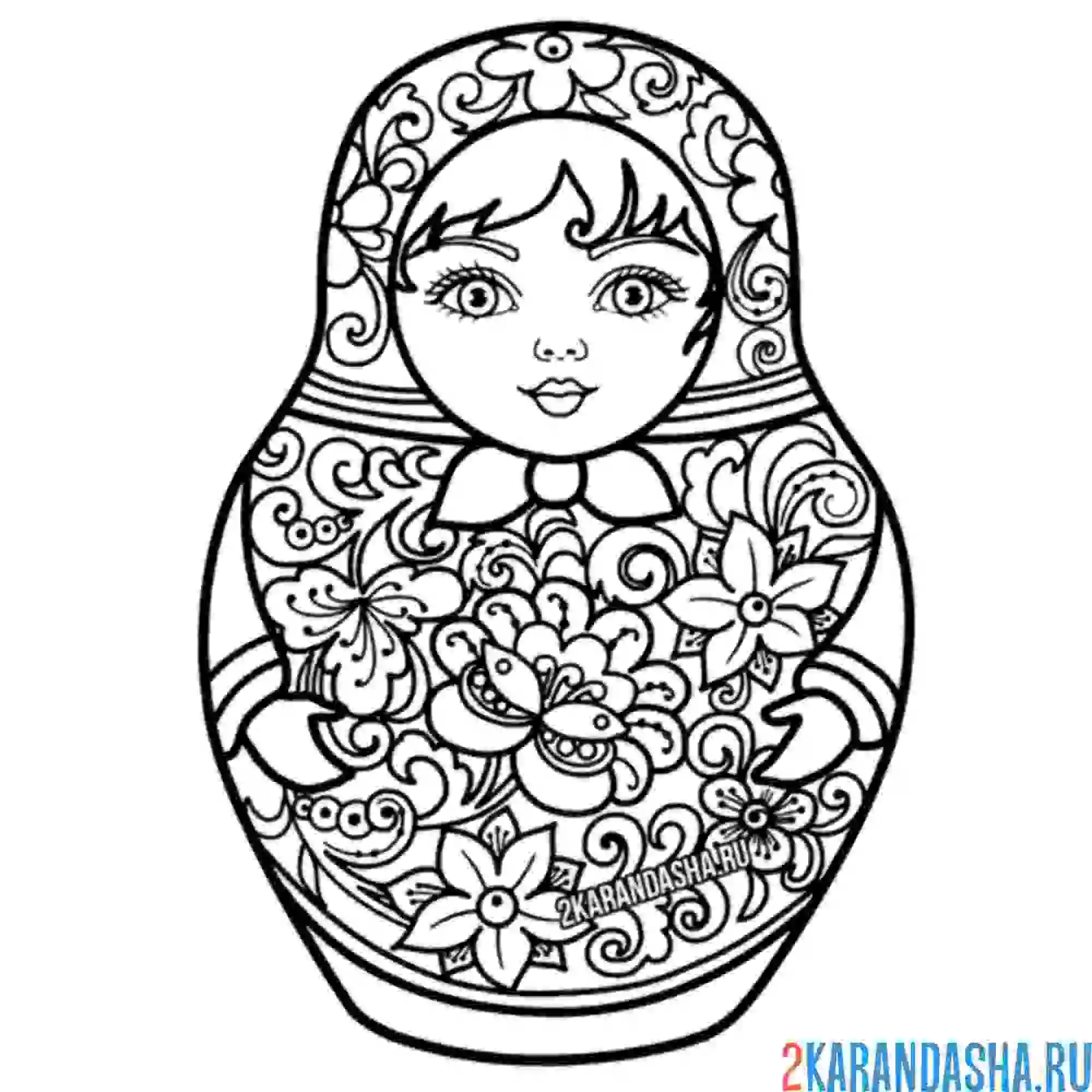 Раскраска матрешка хохлома