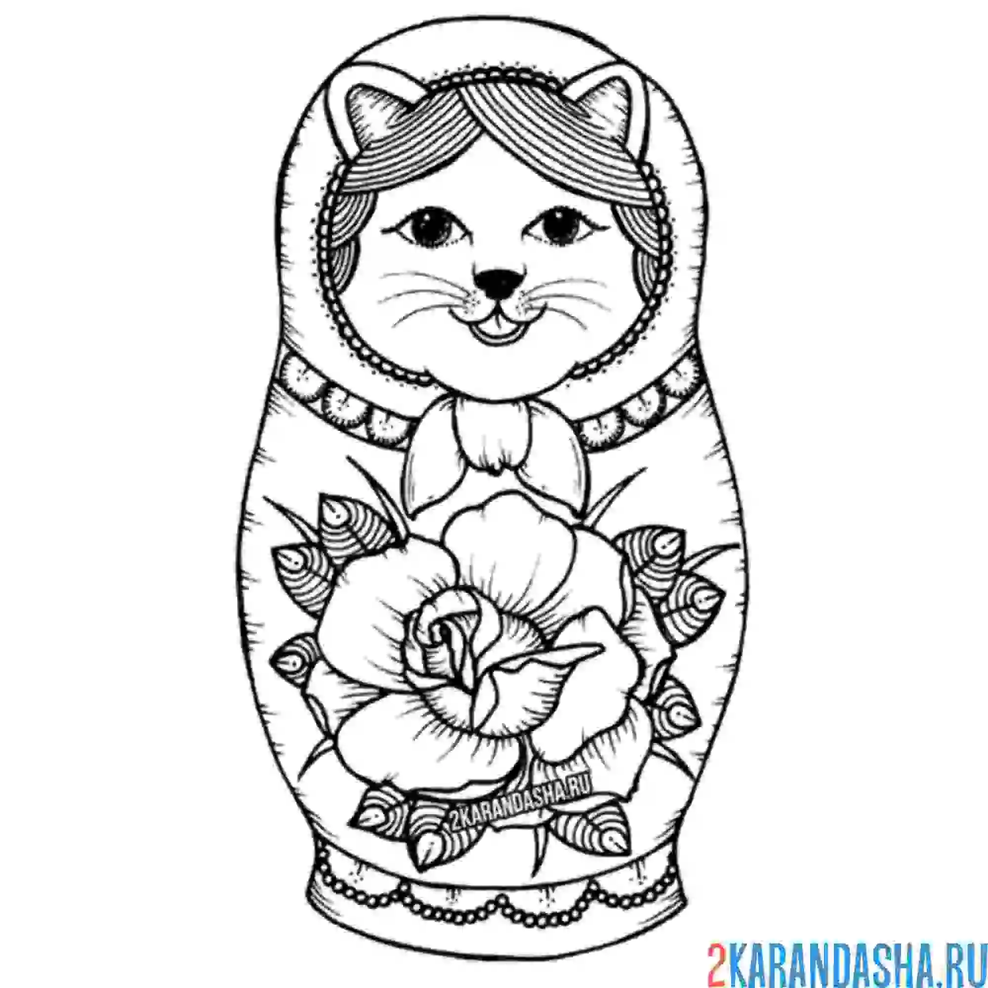 Раскраска матрешка котик