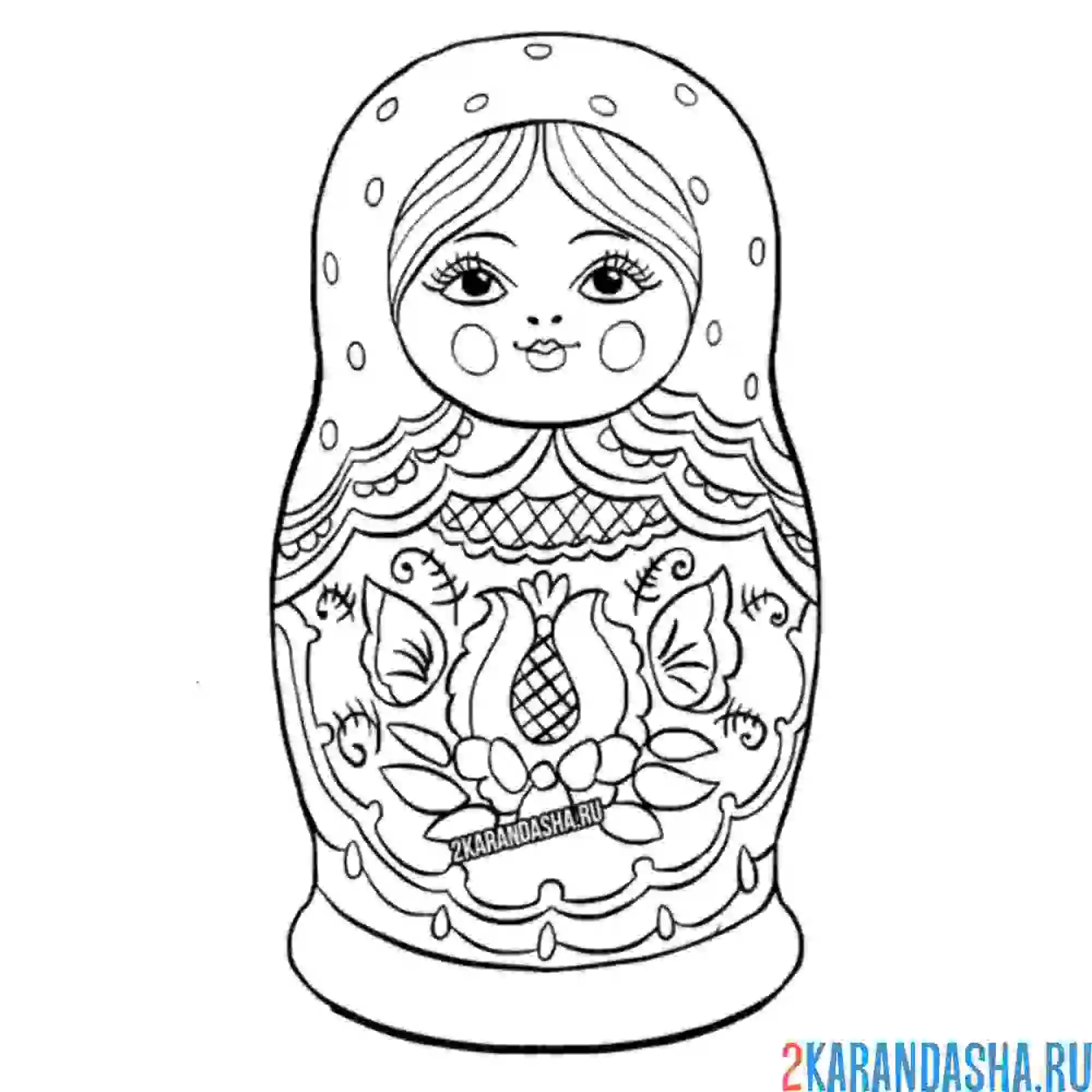 Раскраска матрешка круглолицая