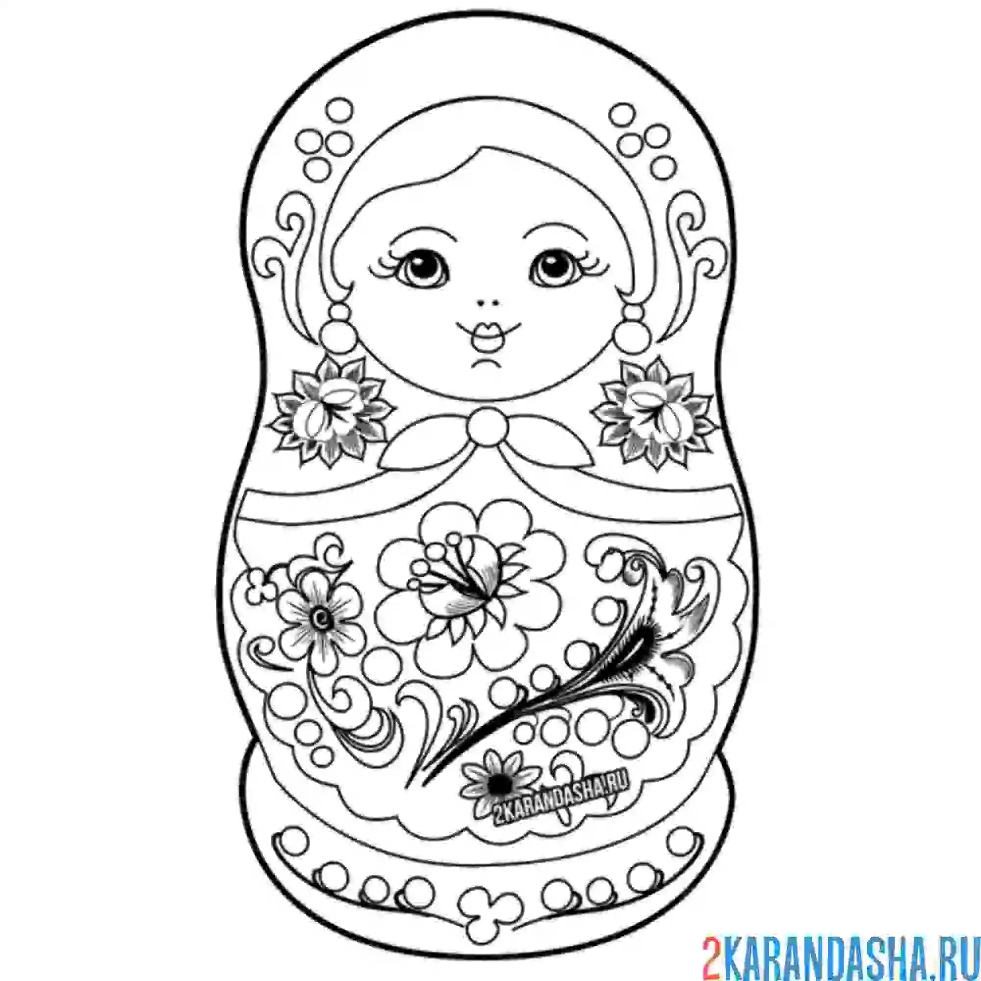 Раскраска матрешка кукла