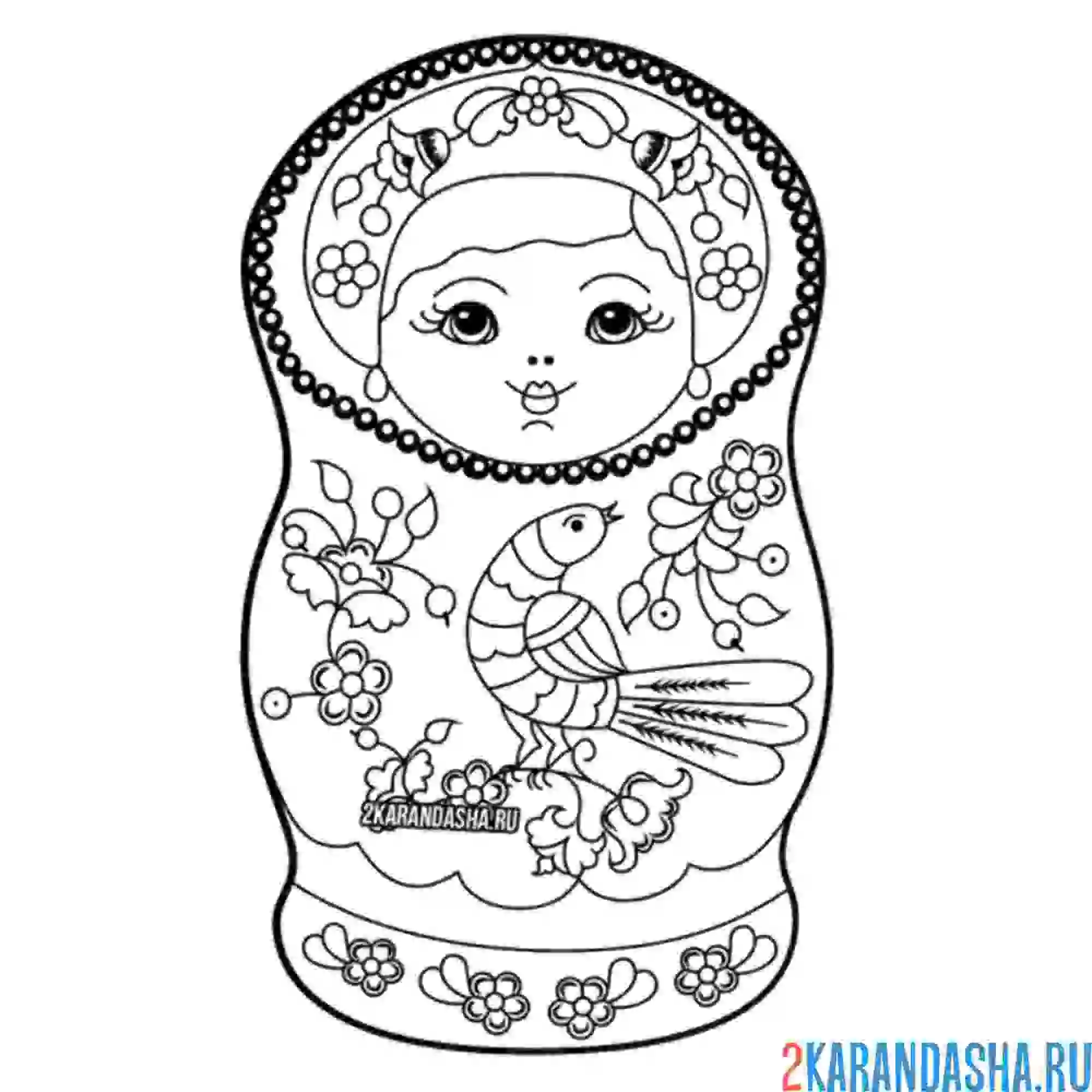 Раскраска матрешка птица рисунок
