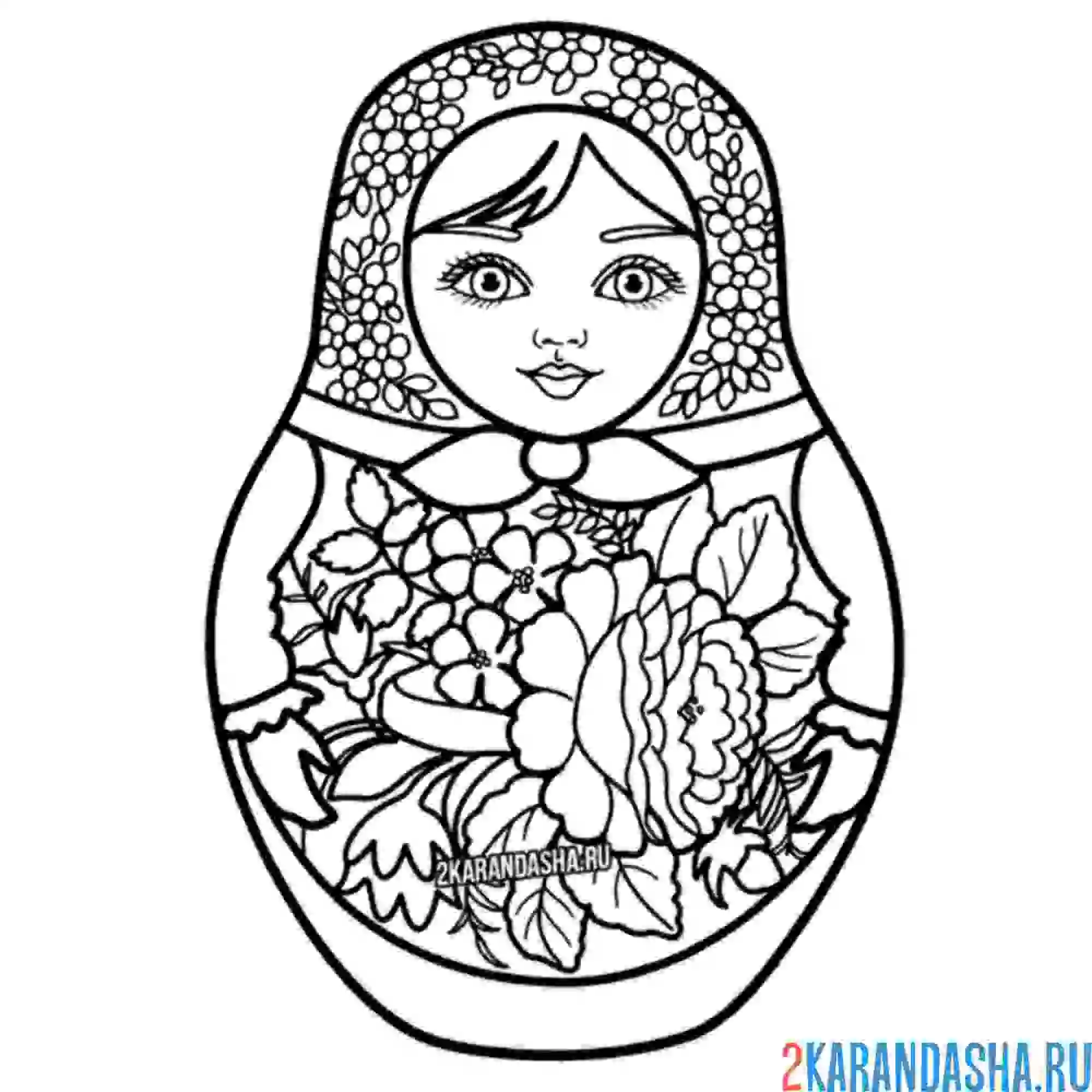 Раскраска матрешка русский узор