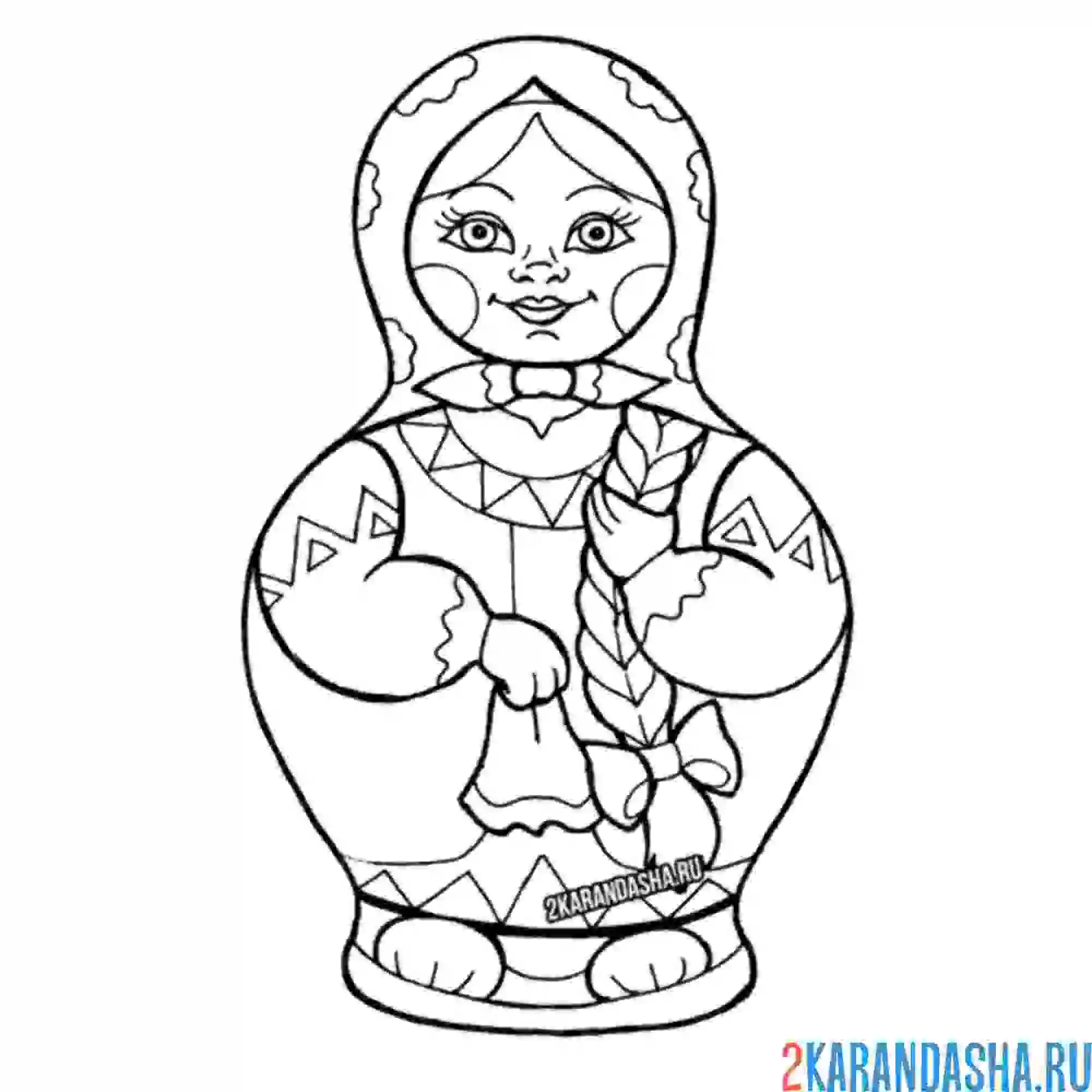 Раскраска матрешка с косой