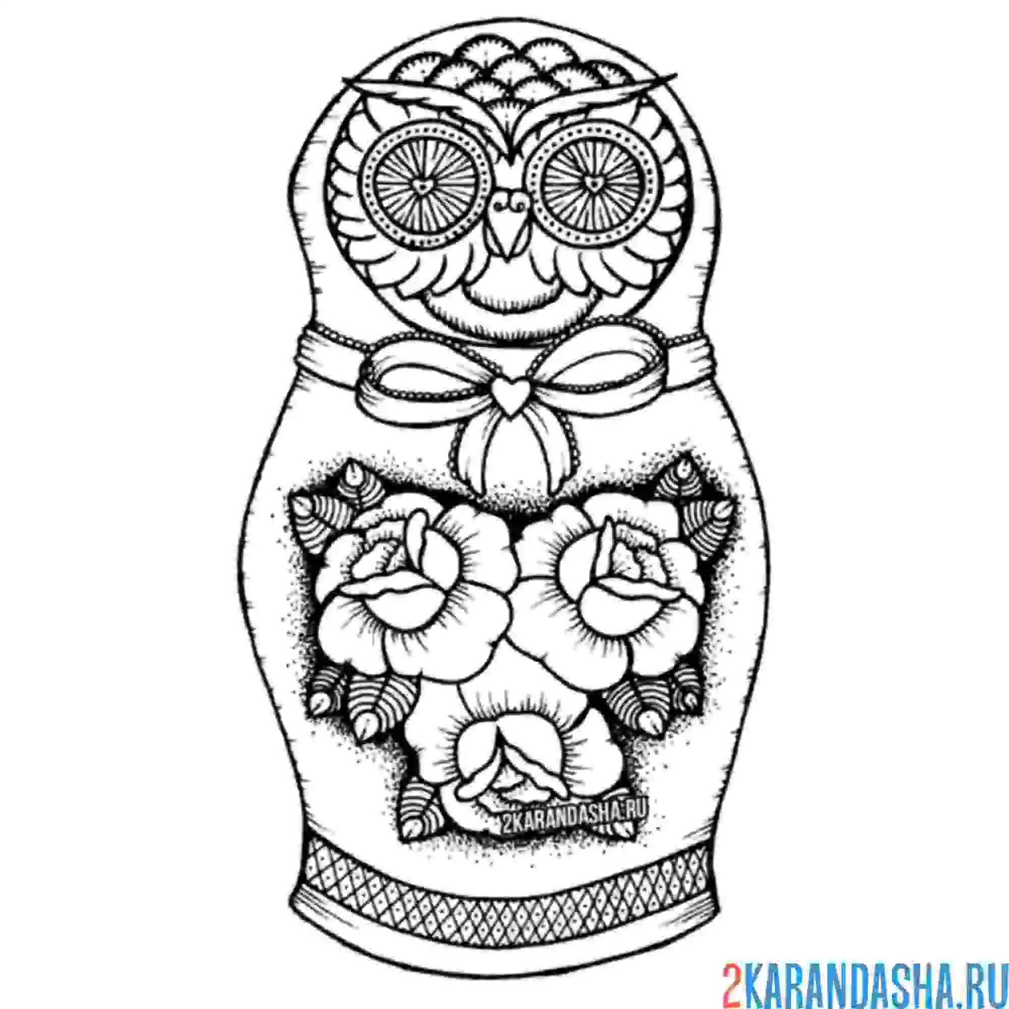 Раскраска матрешка сова