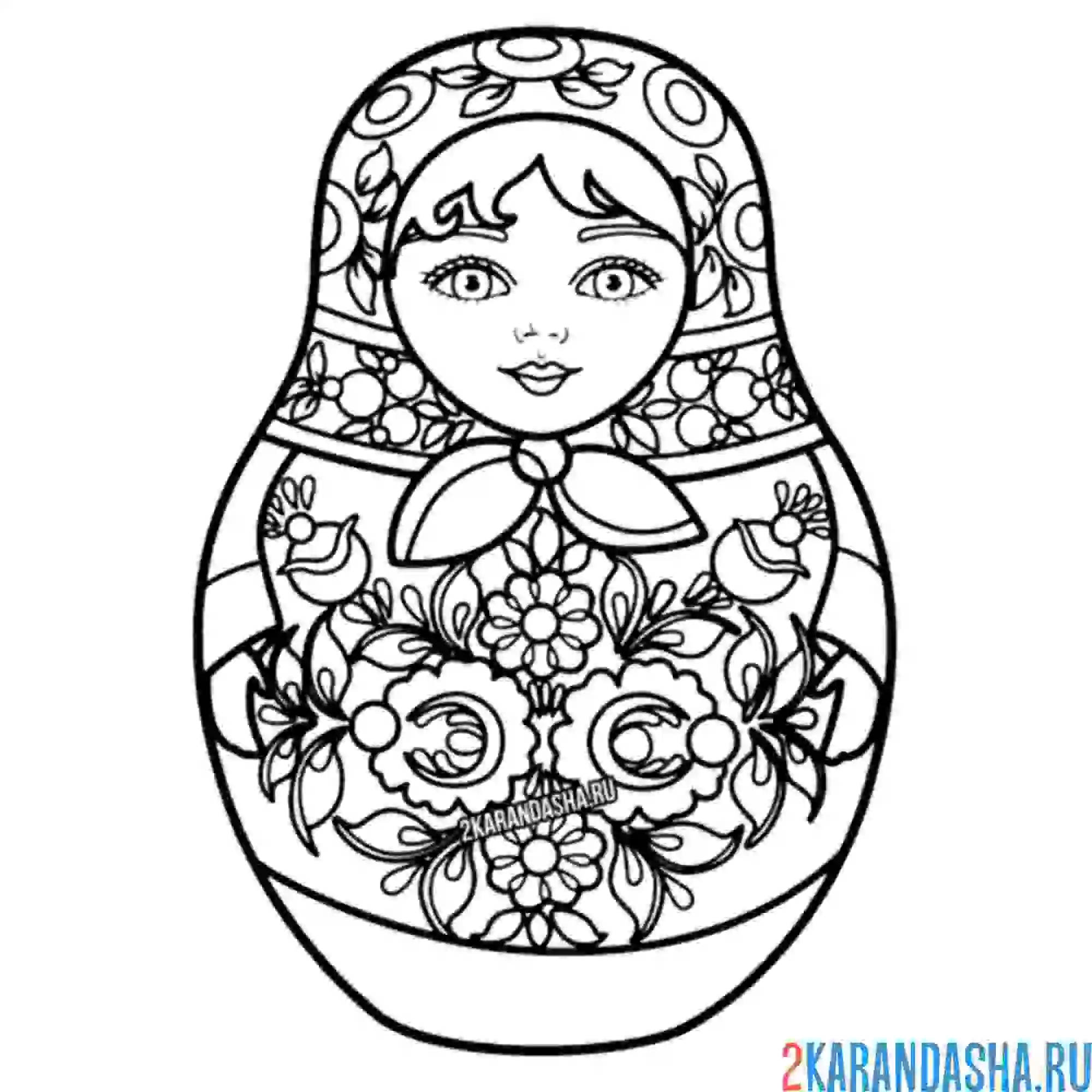 Раскраска матрешка узоры цветы