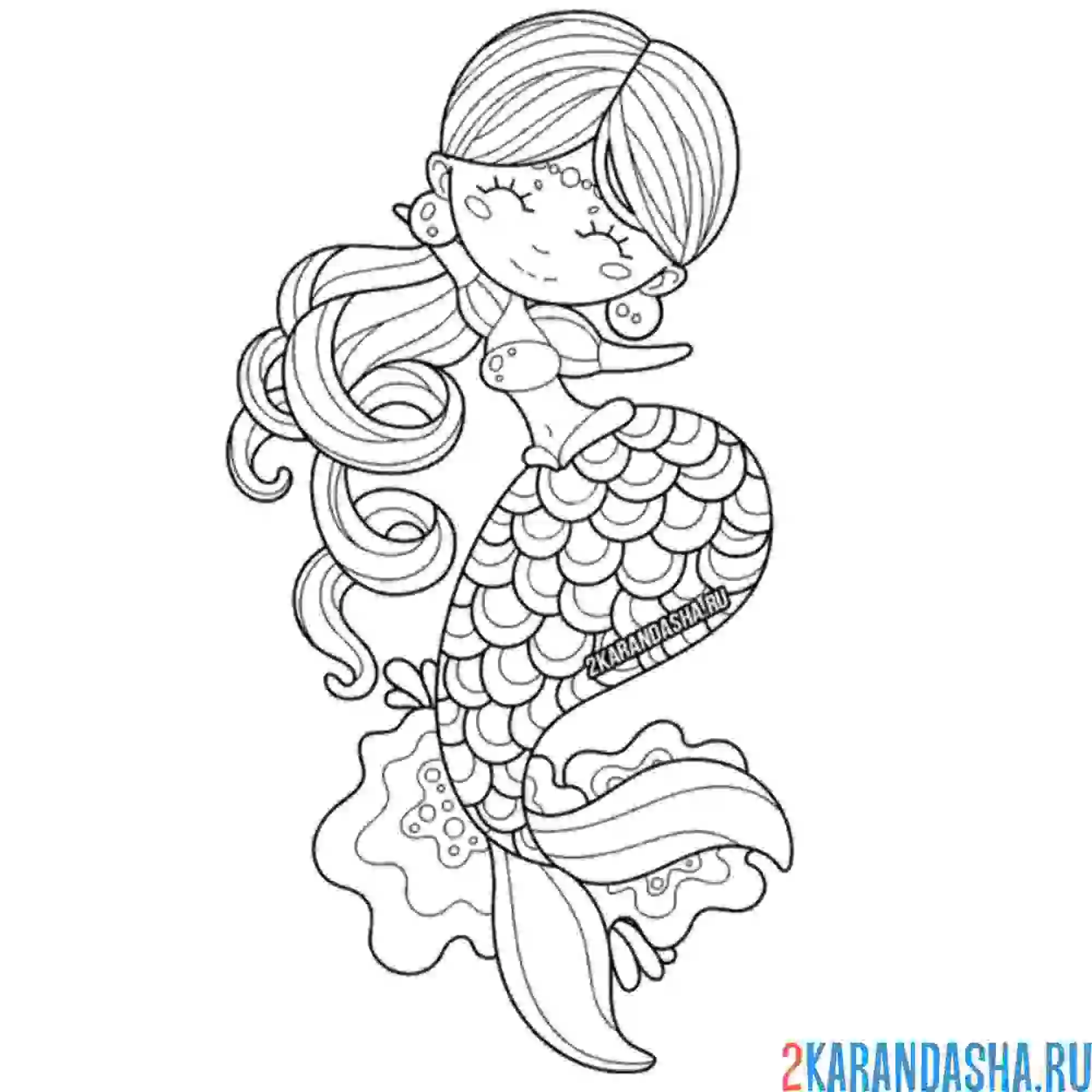 Раскраска милая русалка для девочек