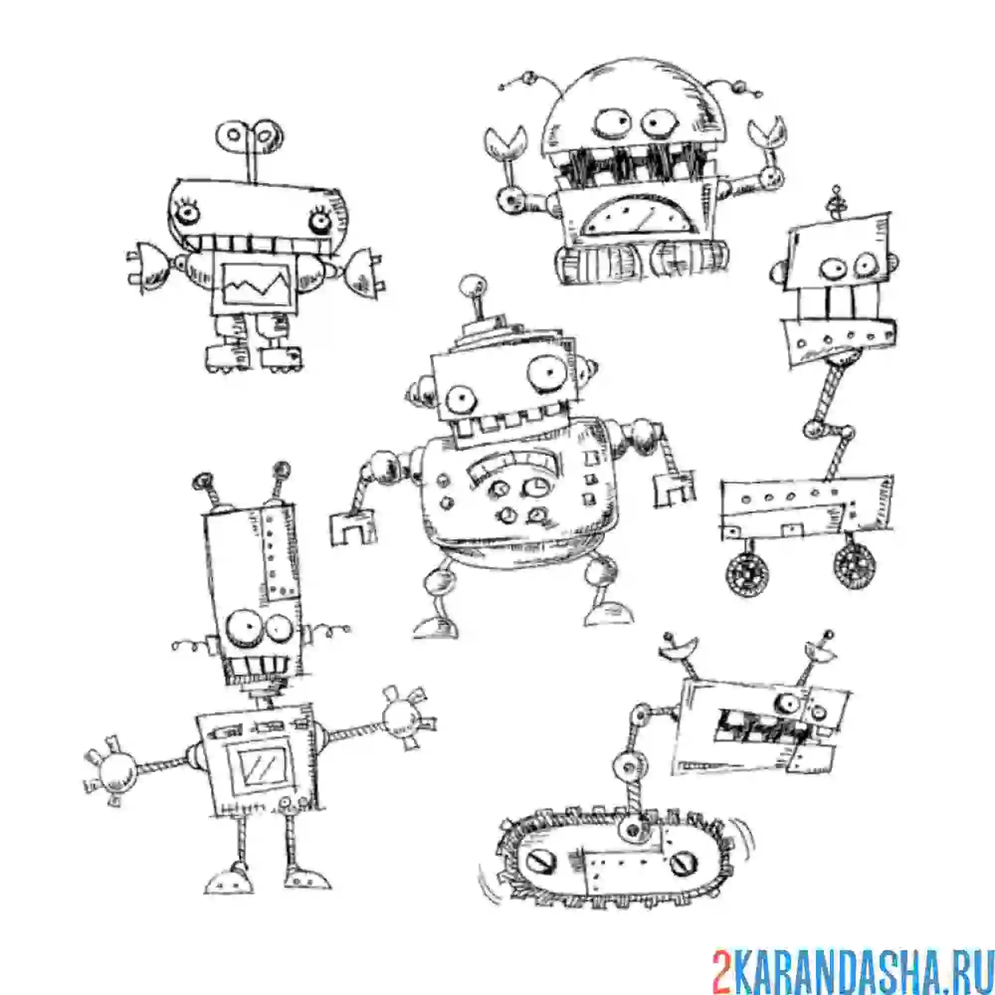 Раскраска много роботов