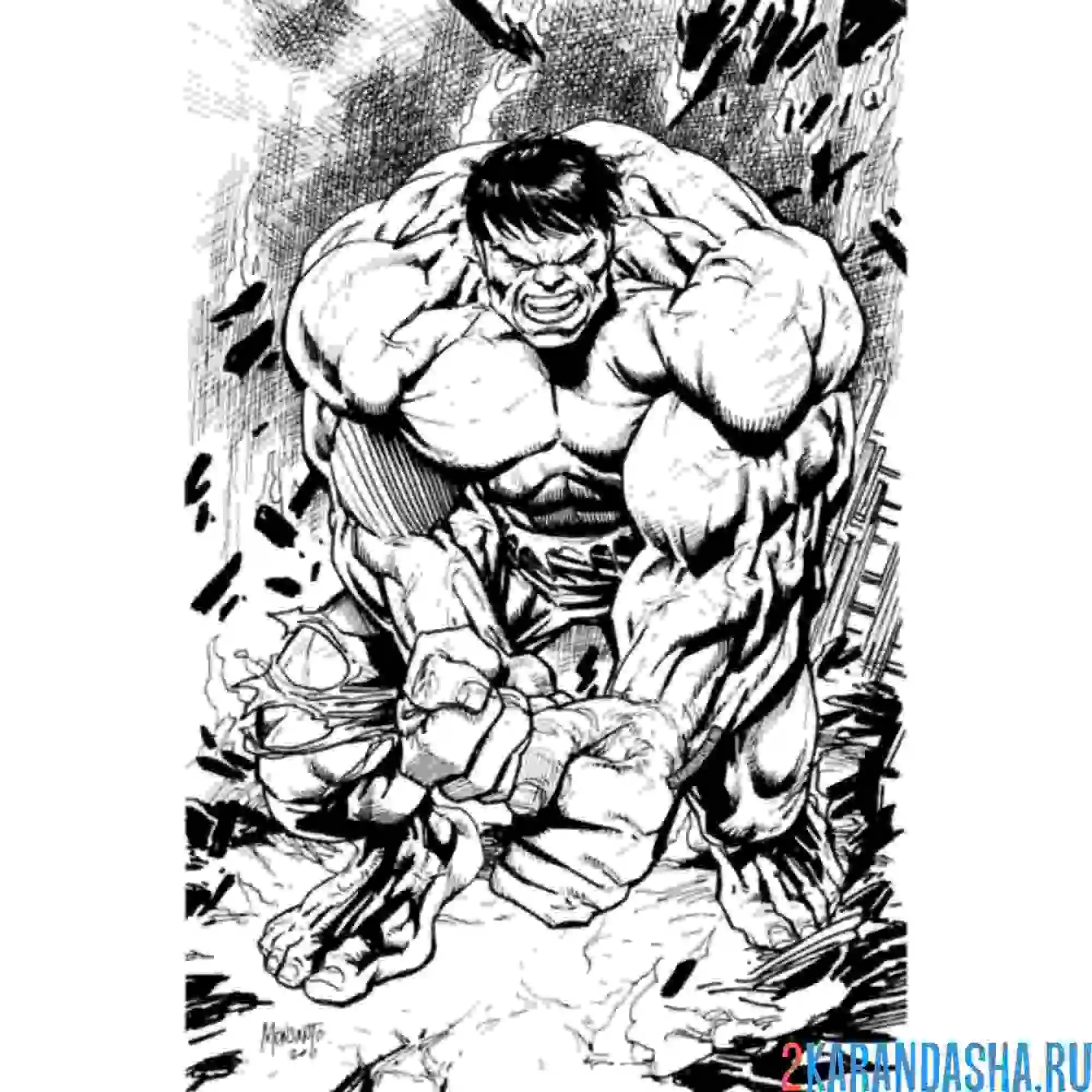Раскраска мощный халк