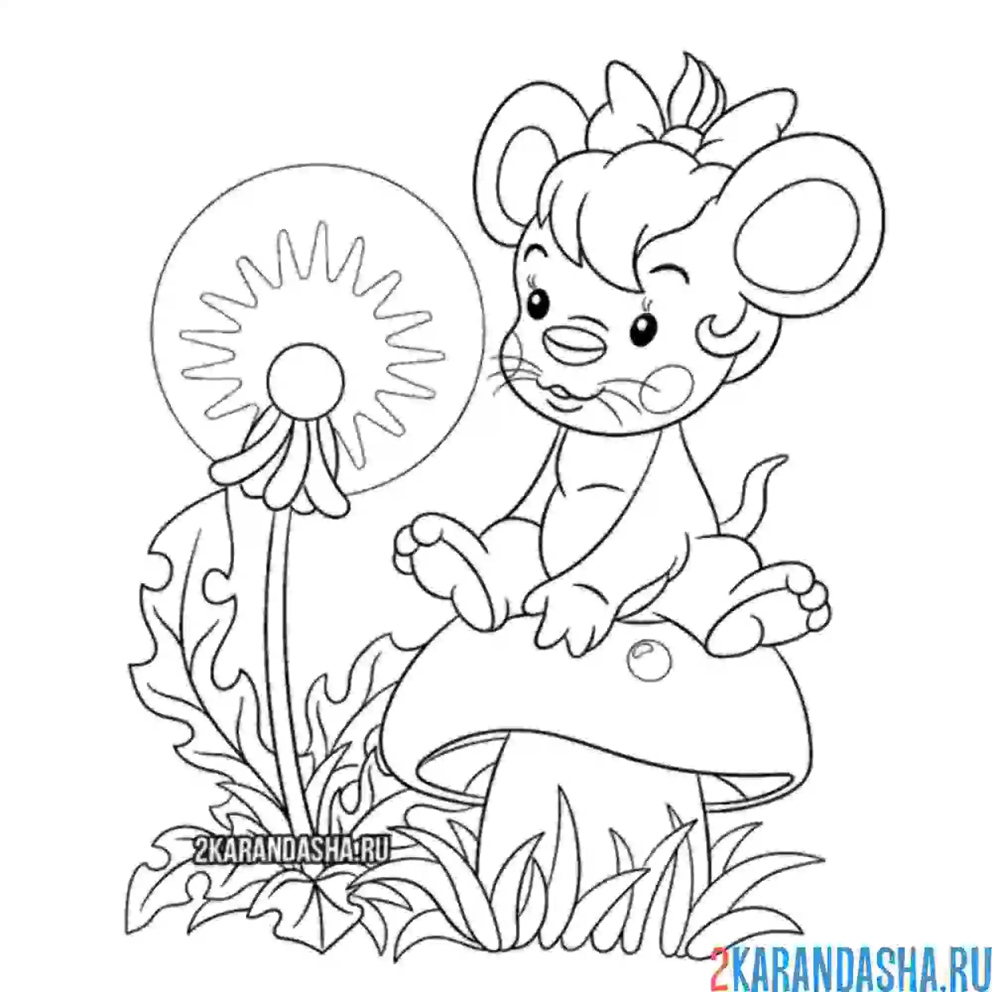 Раскраска мышка и одуванчик