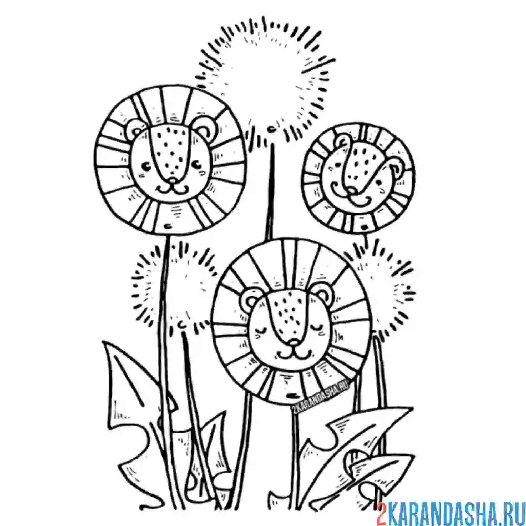 Раскраска одуванчики львята