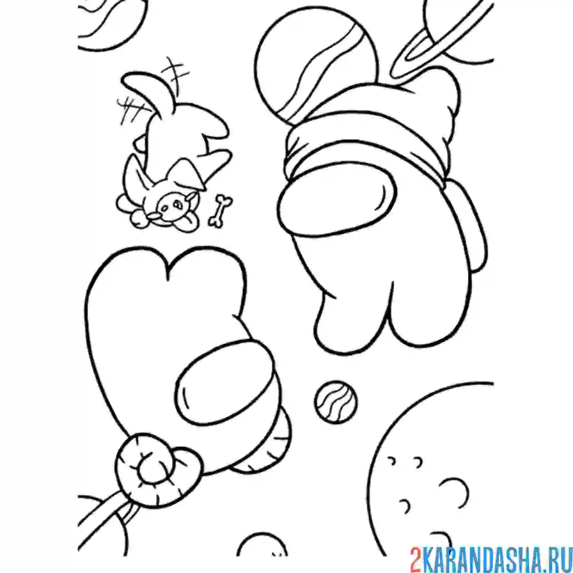 Раскраска амонг ас персонажи с питомцами