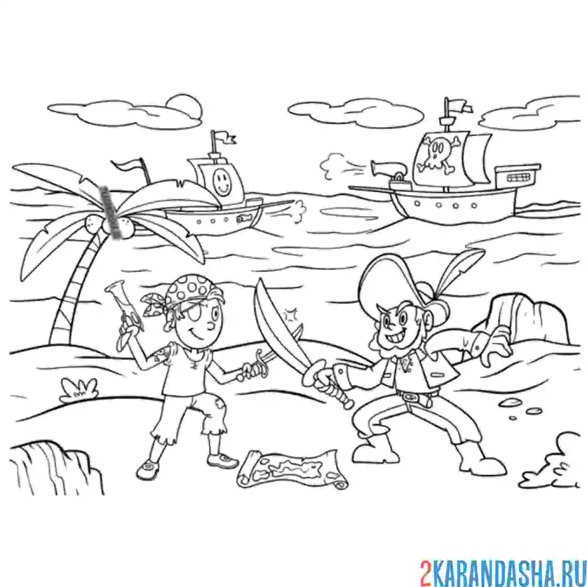 Раскраска пираты сражаются