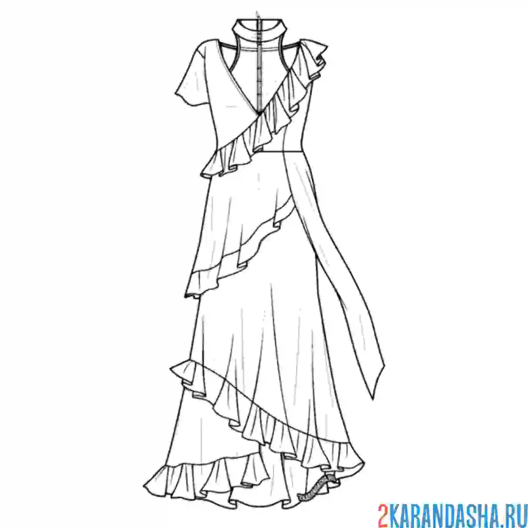 Раскраска платье с воланами