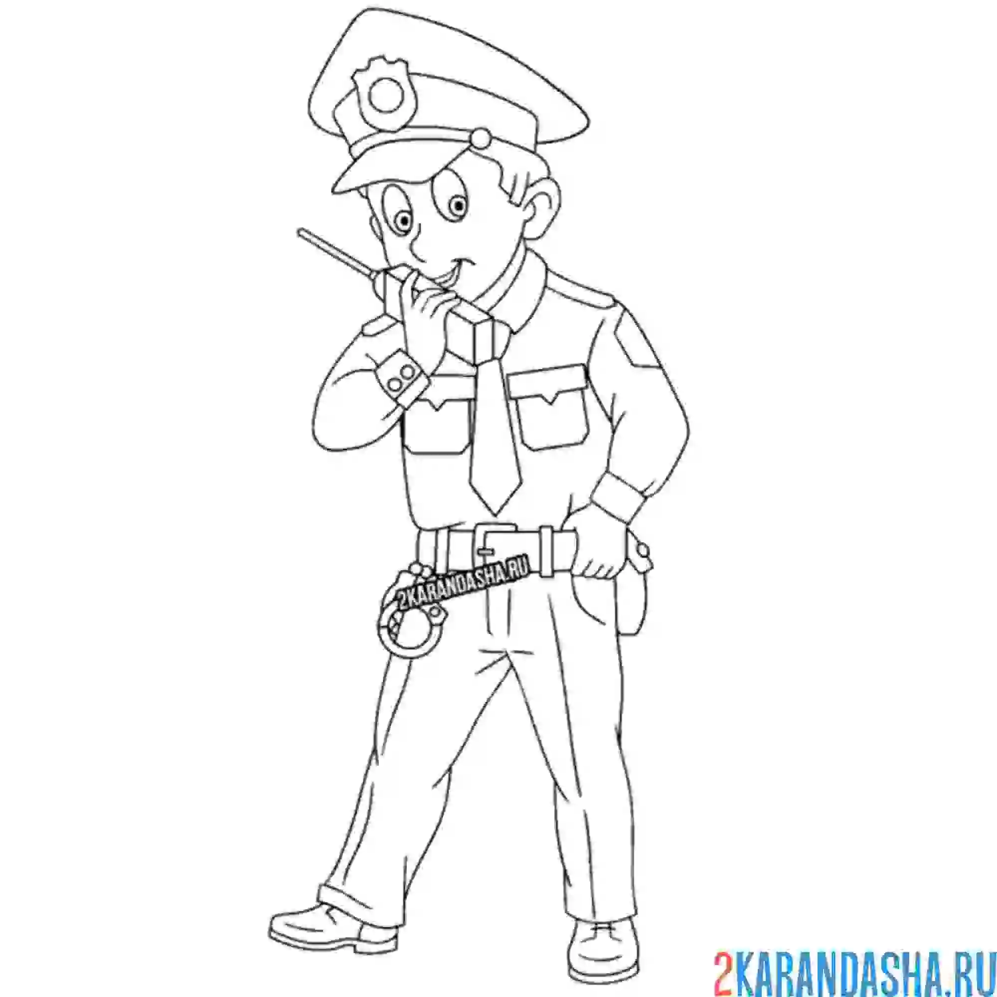 Раскраска полицейский говорит по рации