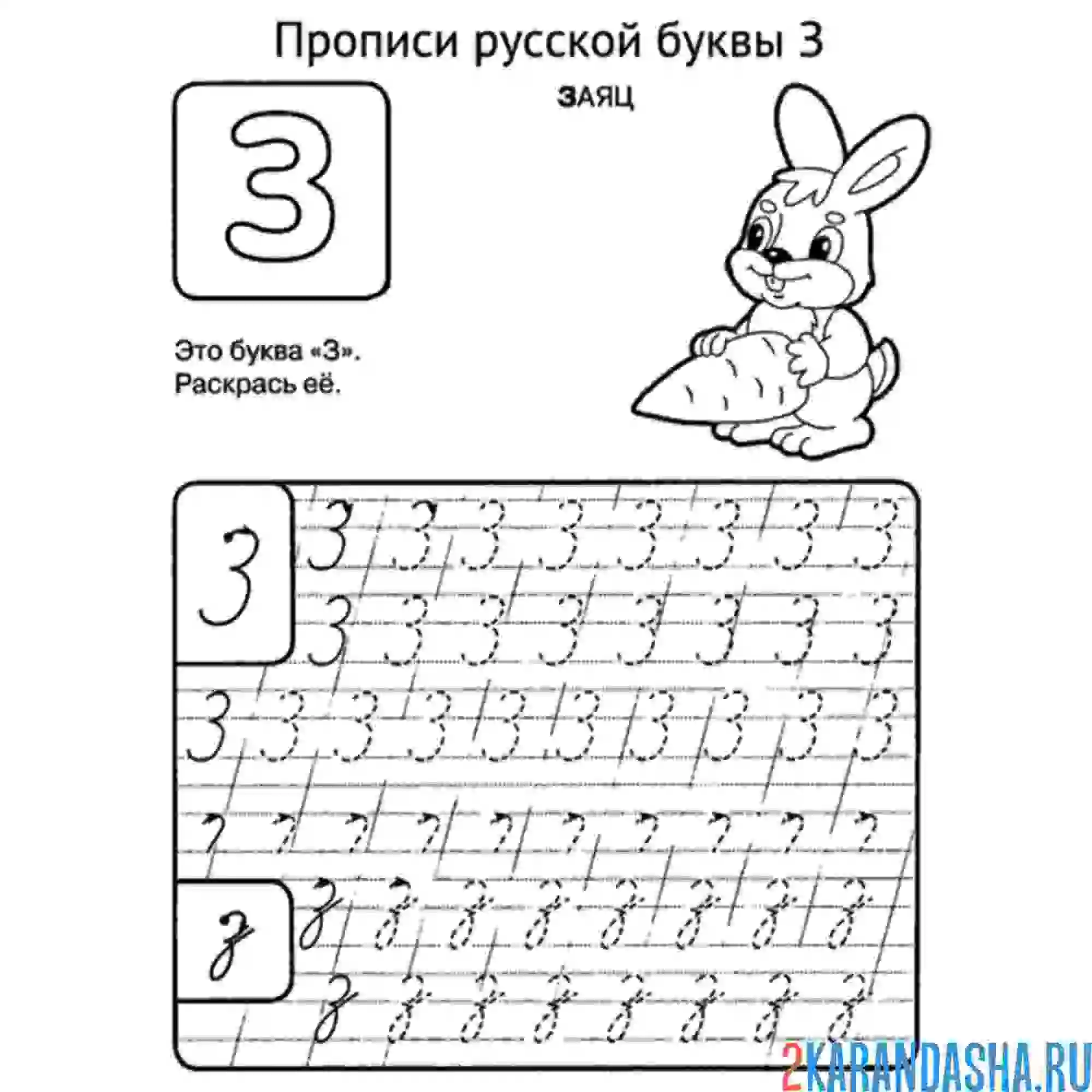 Раскраска пропись буква з прописные