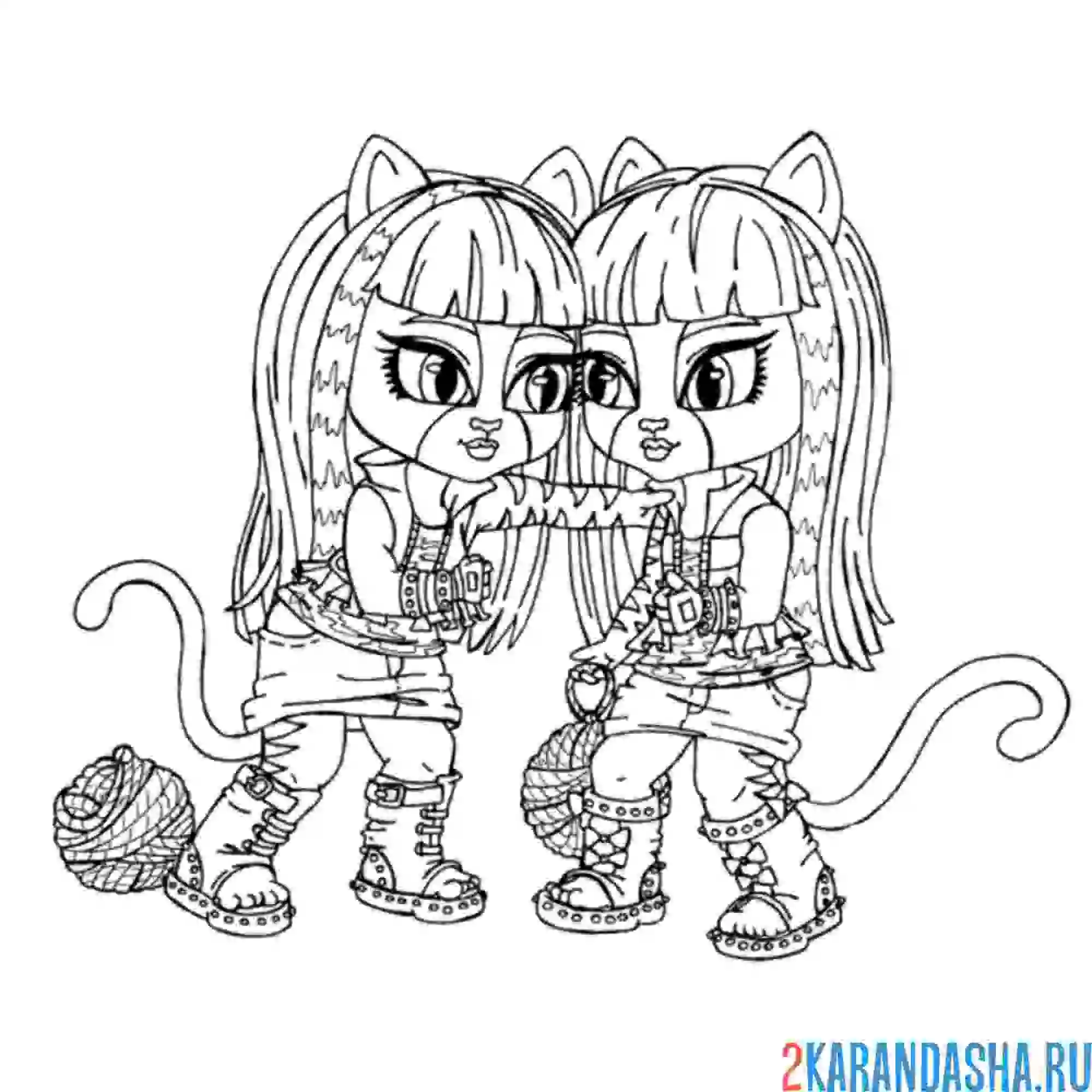 Раскраска пурсефона и мяулоди монстр хай