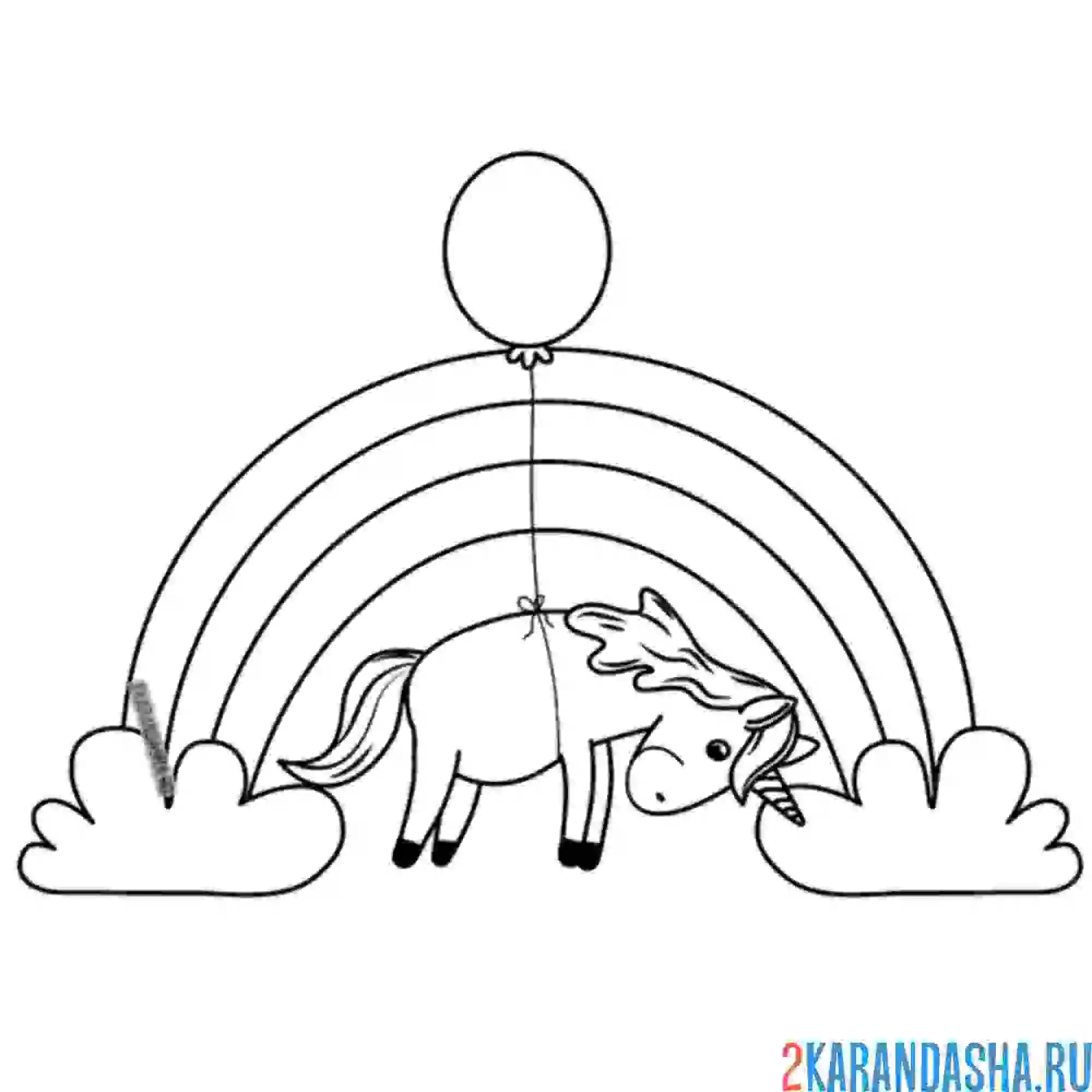 Раскраска радуга и единорог