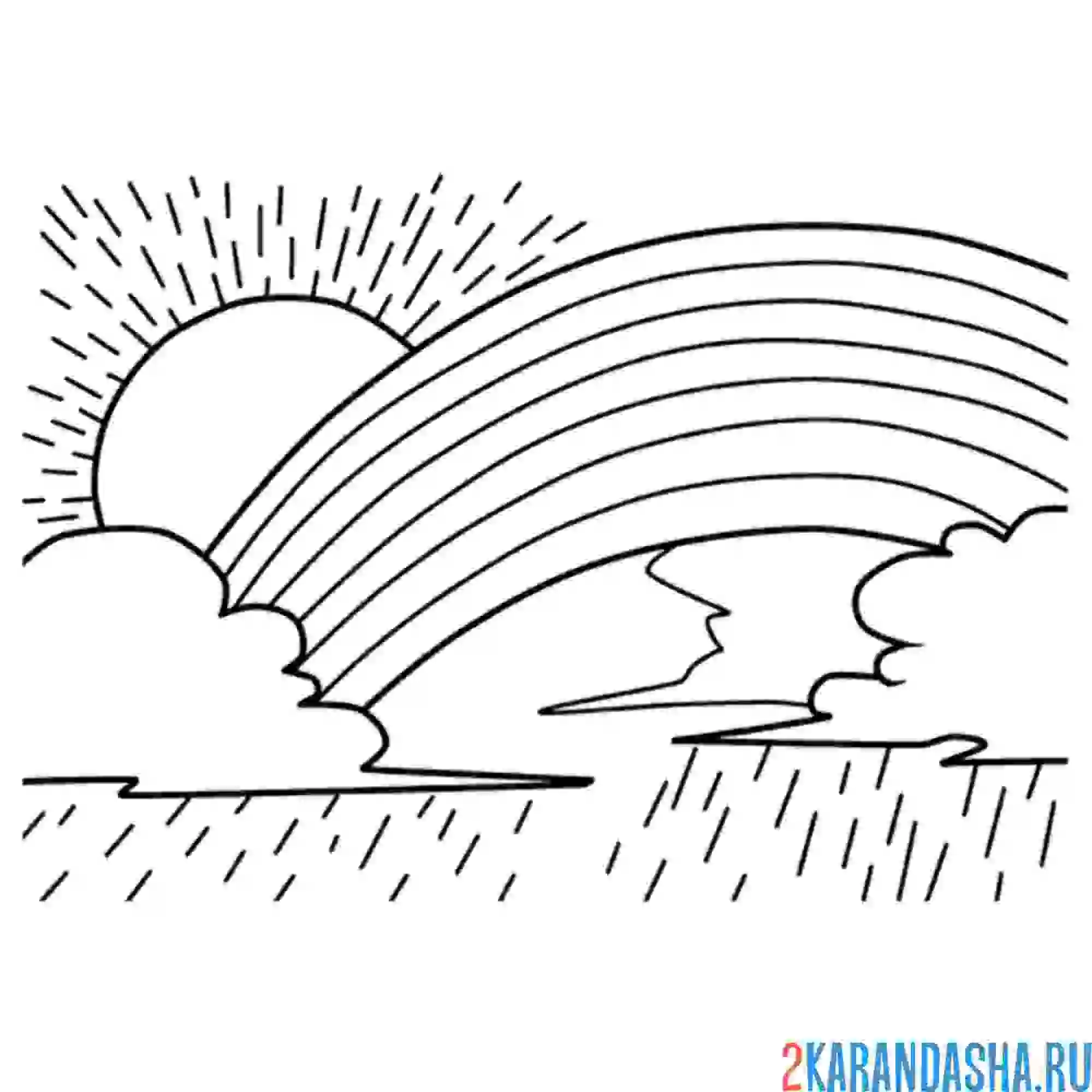 Раскраска радуга и грозовые тучи