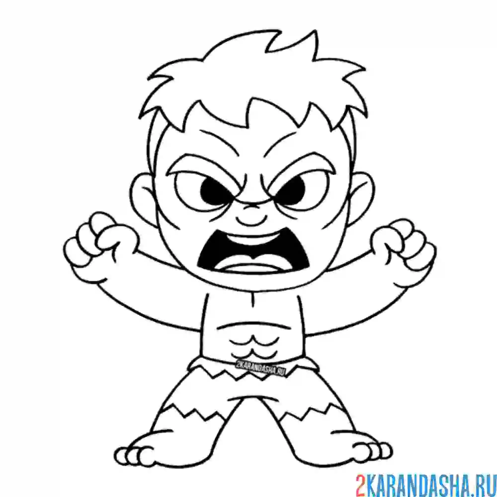 Раскраска рисунок халк маленький в гневе