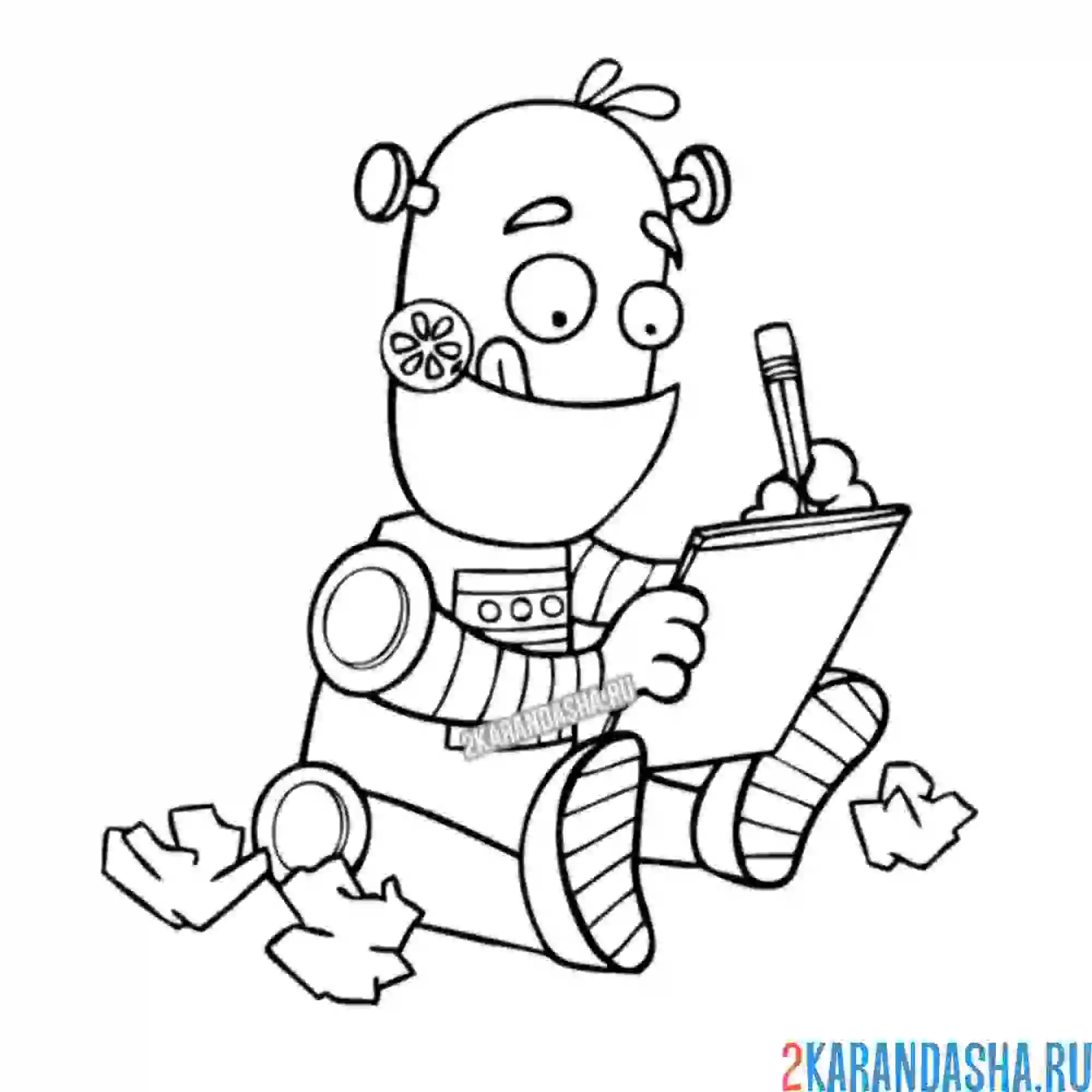 Раскраска робот малыш пишет