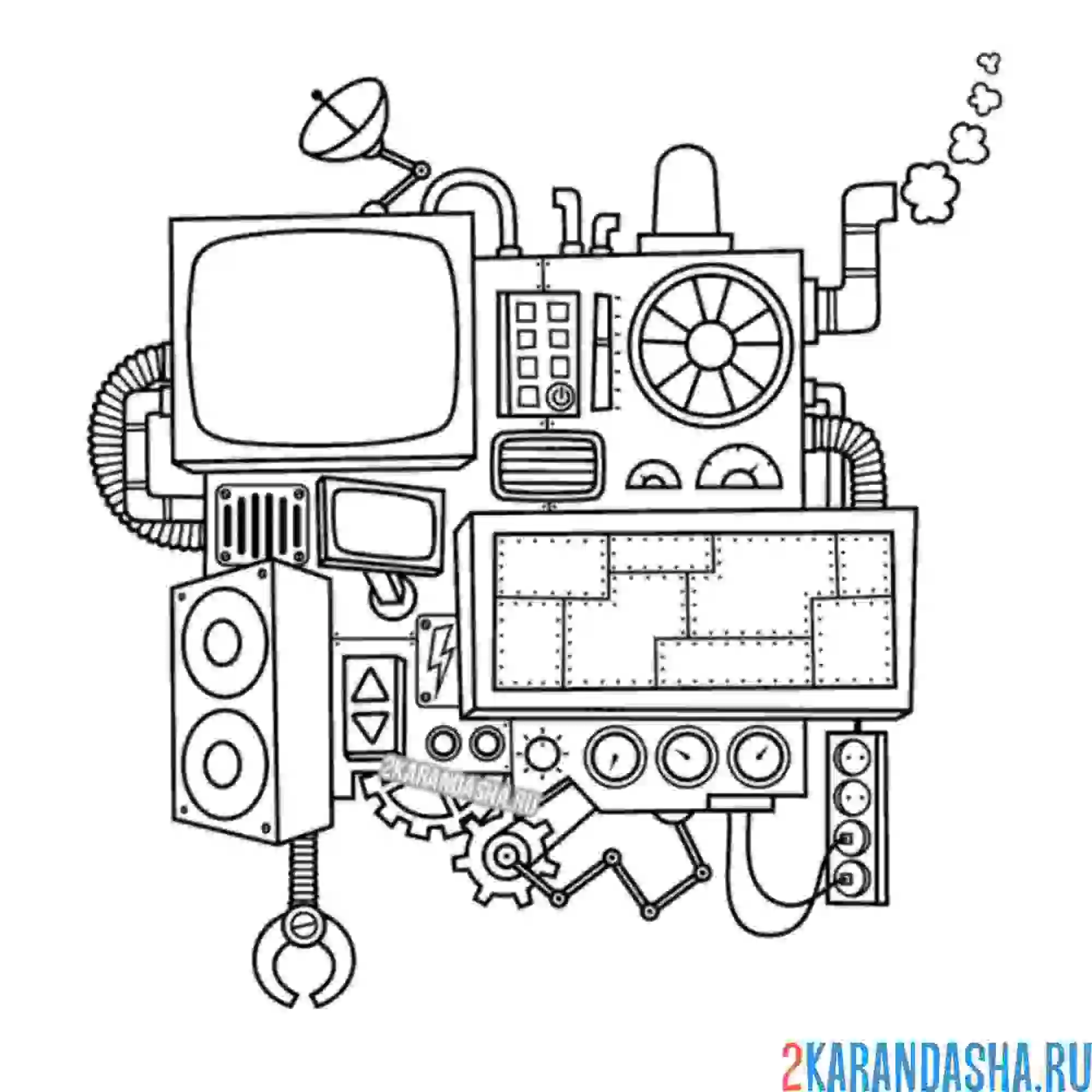 Раскраска робот с телевизором