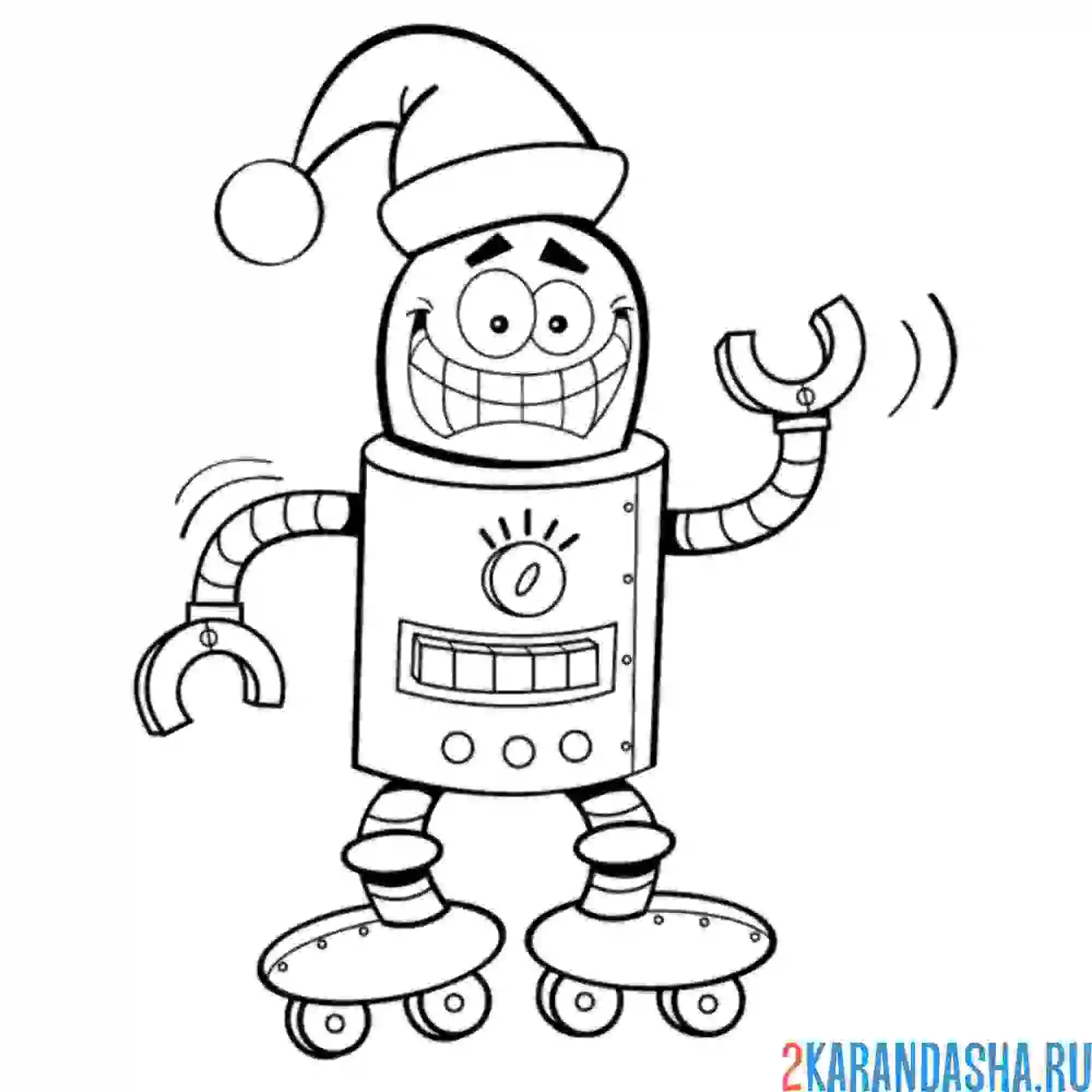 Раскраска робот в шапке санты