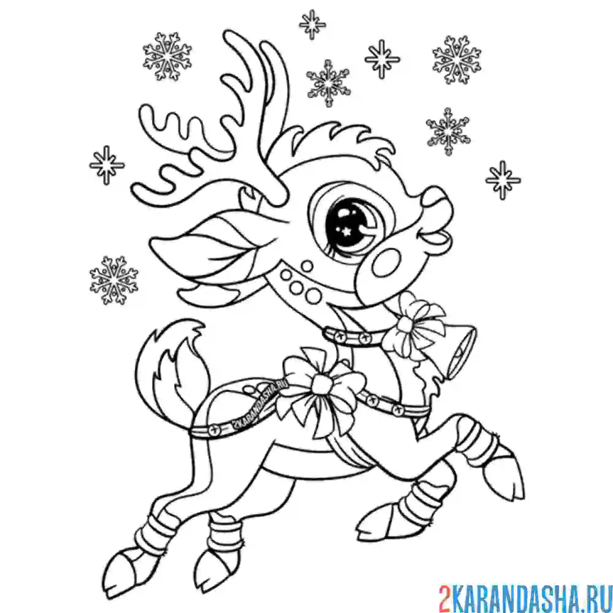 Раскраска рождественский новогодний олень