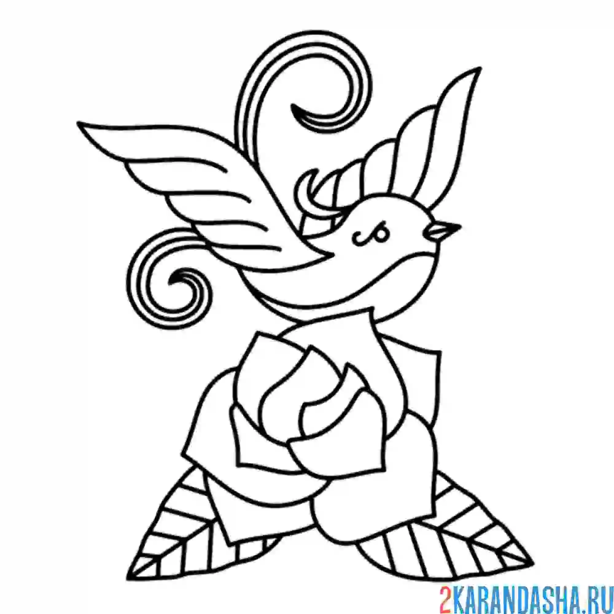 Раскраска роза и птичка