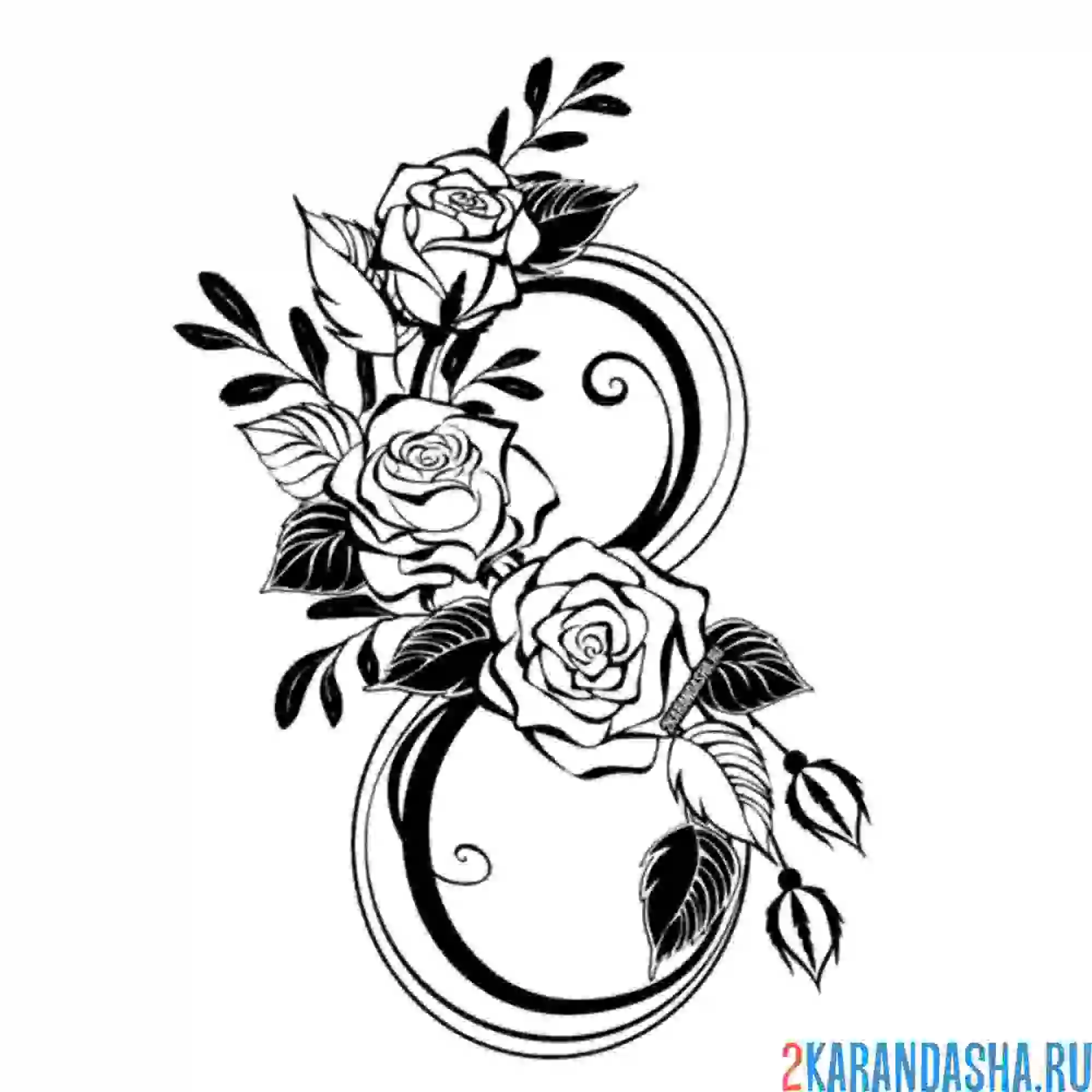 Раскраска розы на 8 марта