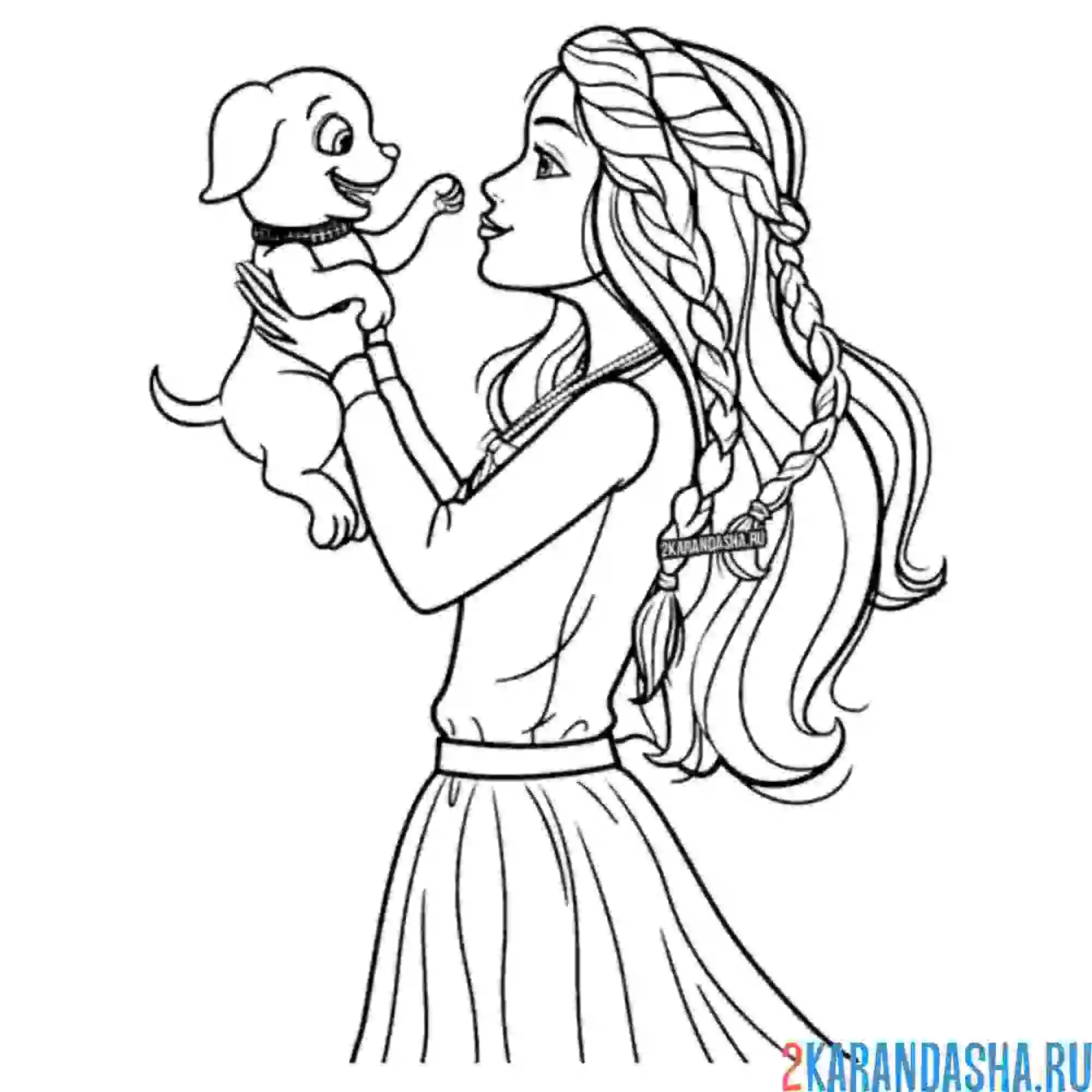 Раскраска барби с милым песиком