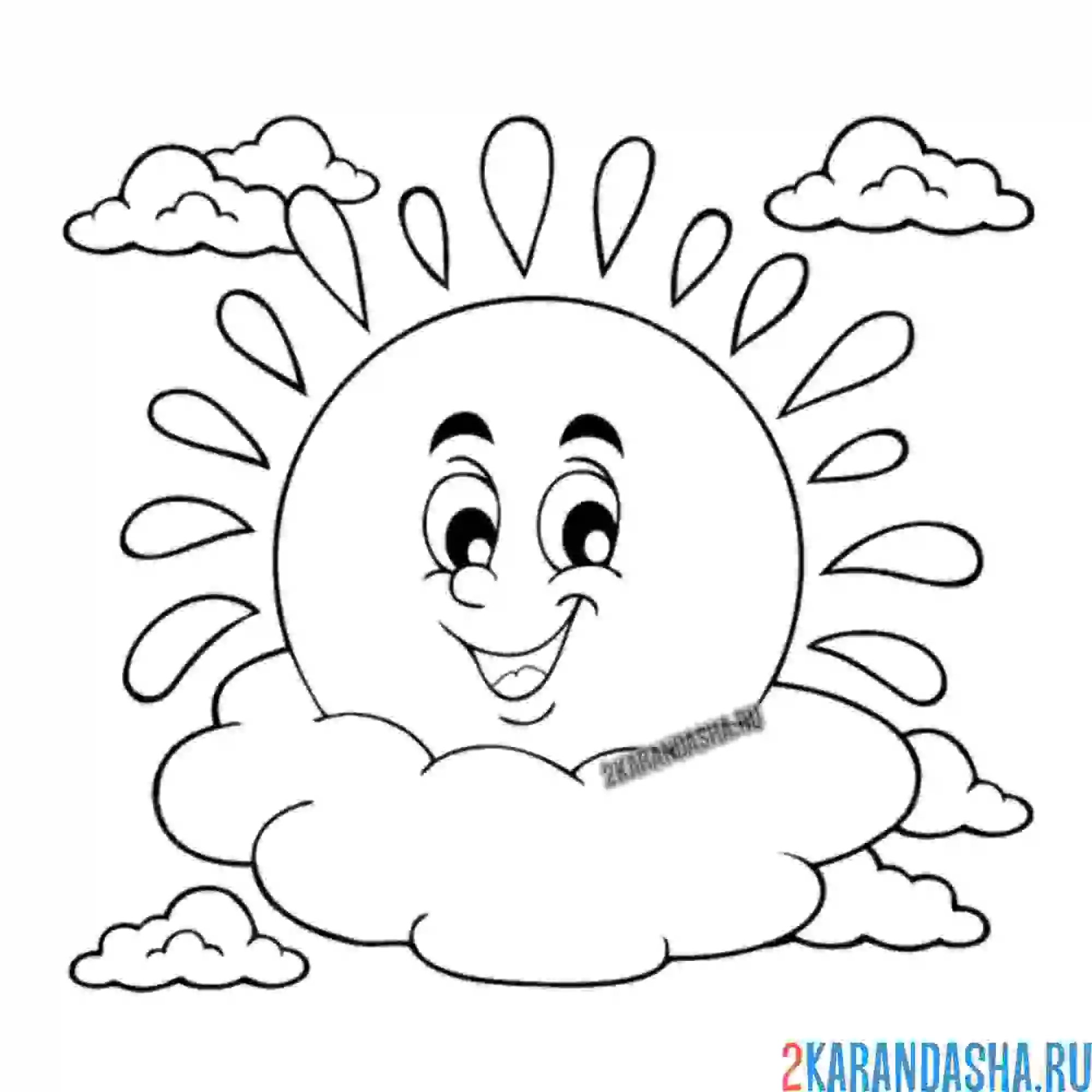 Раскраска солнце спряталось в облаке