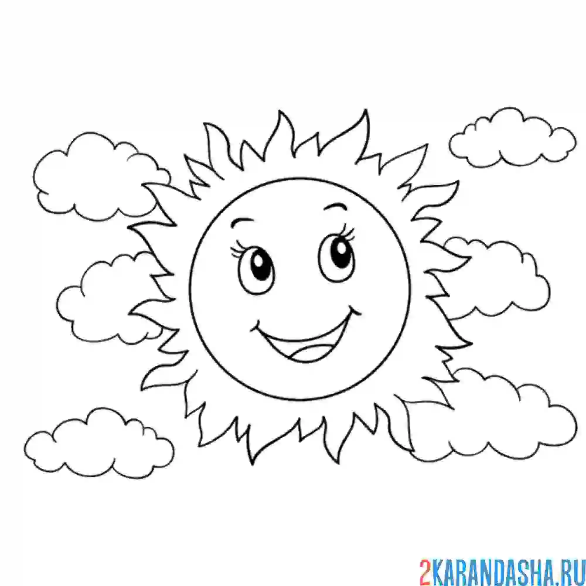 Раскраска солнышко лучистое в облаках
