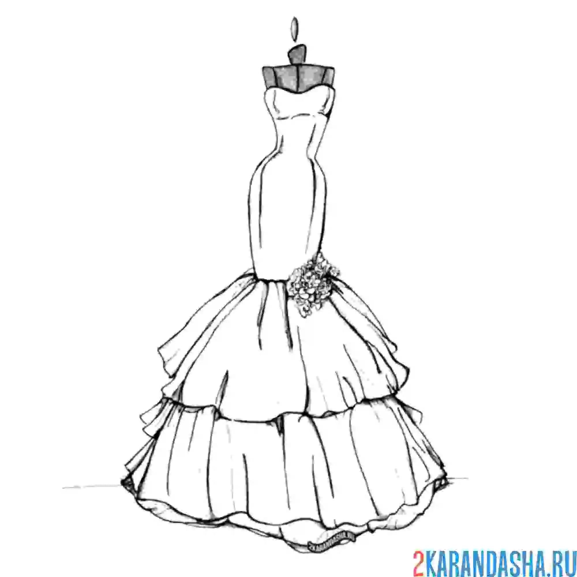 Раскраска свадебное платье красивое