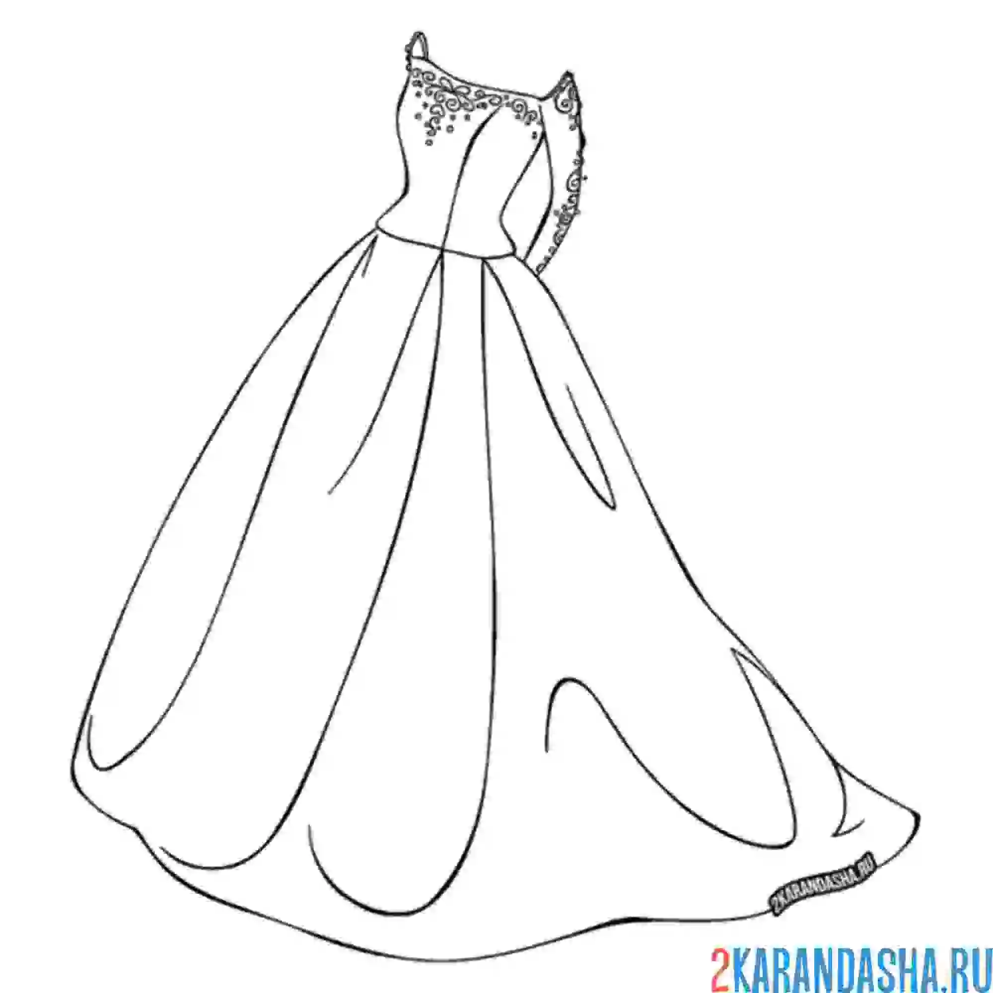 Раскраска свадебное платье пышное
